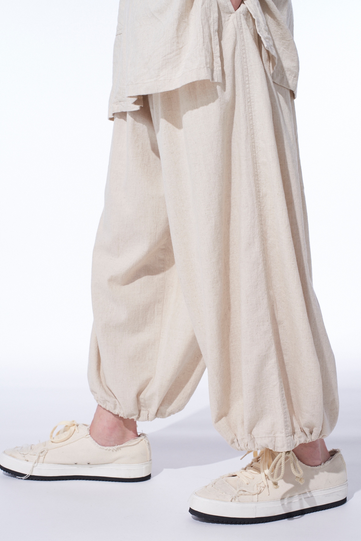 COTTON/LINEN POPLIN BALLOON PANTS