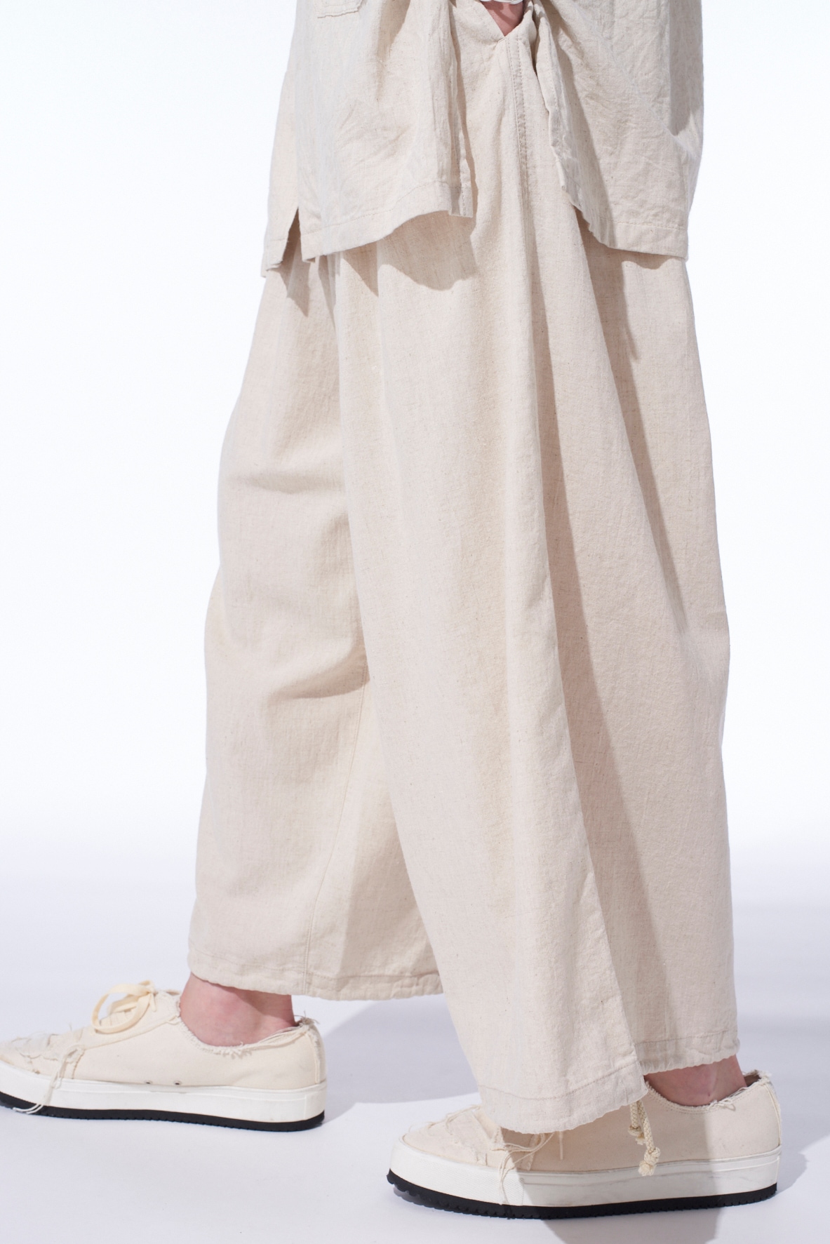 COTTON/LINEN POPLIN BALLOON PANTS