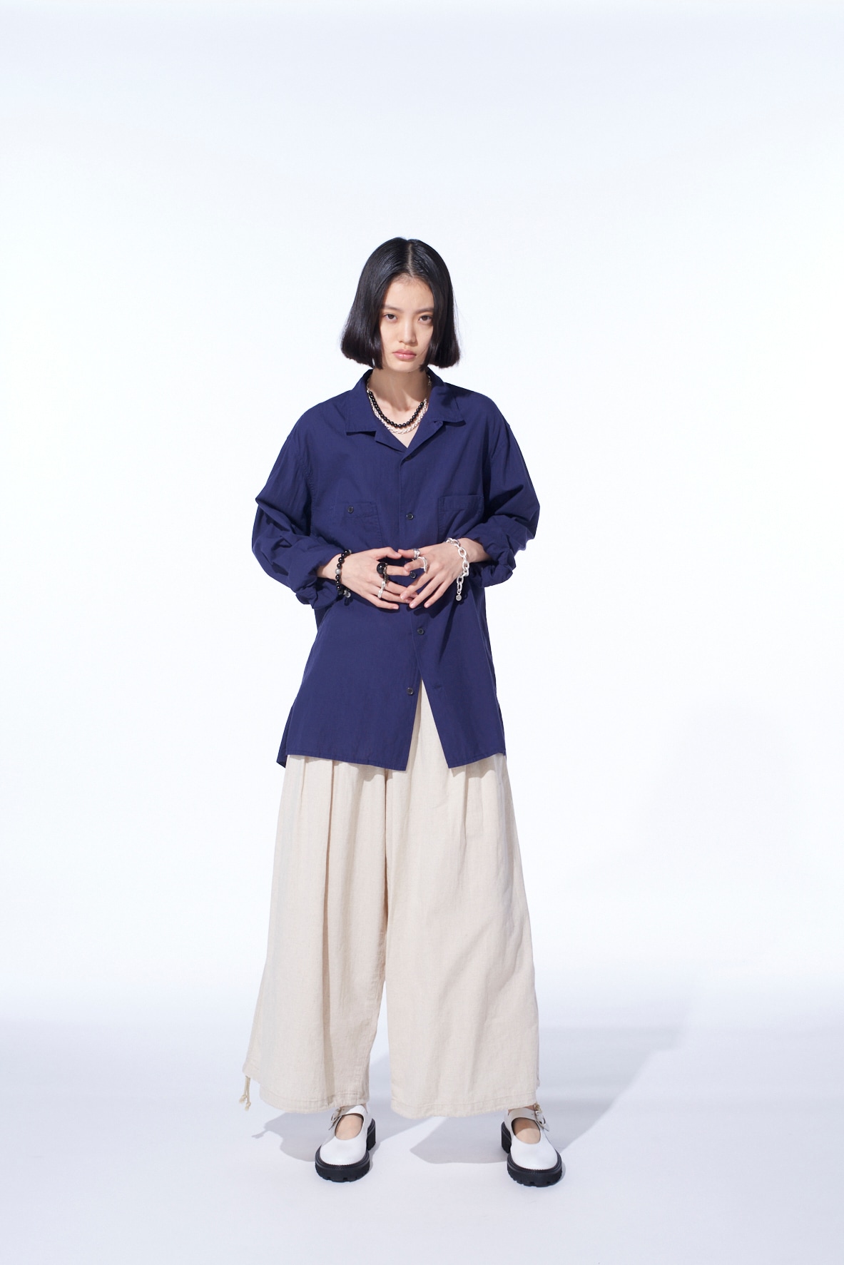 COTTON/LINEN POPLIN BALLOON PANTS