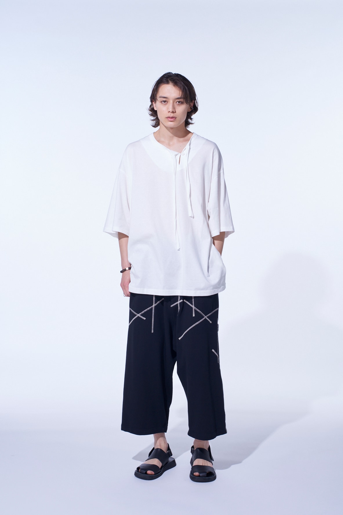 FRENCH TERRY RANDOM STITCH WIDE PANTS