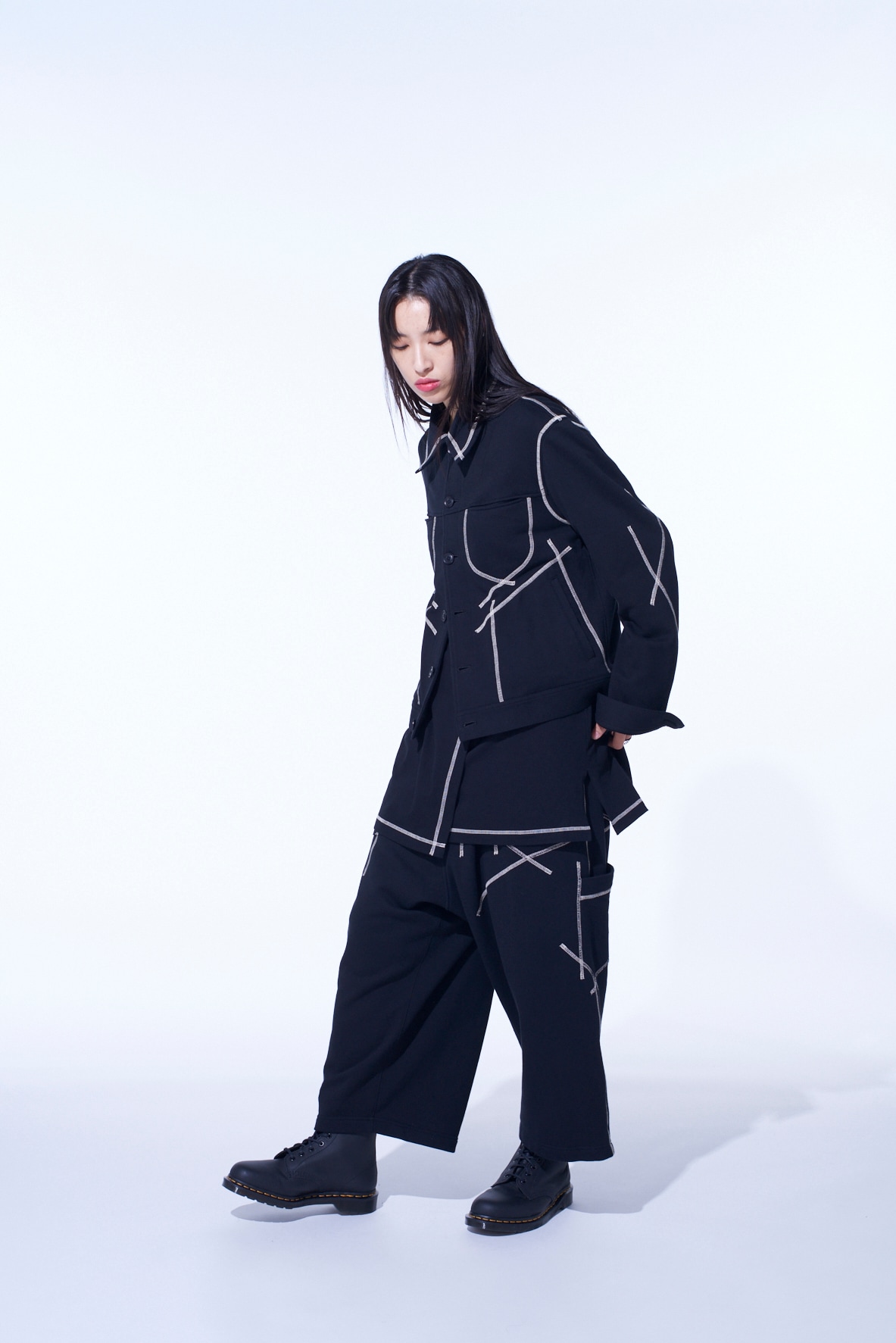 FRENCH TERRY RANDOM STITCH WIDE PANTS
