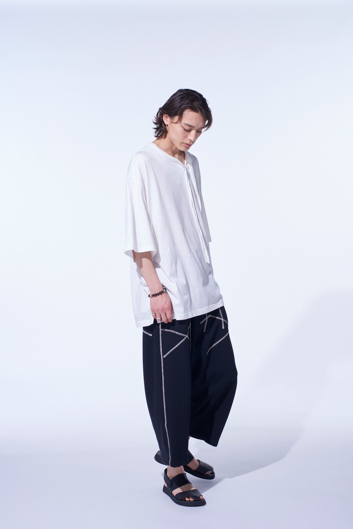 FRENCH TERRY RANDOM STITCH WIDE PANTS
