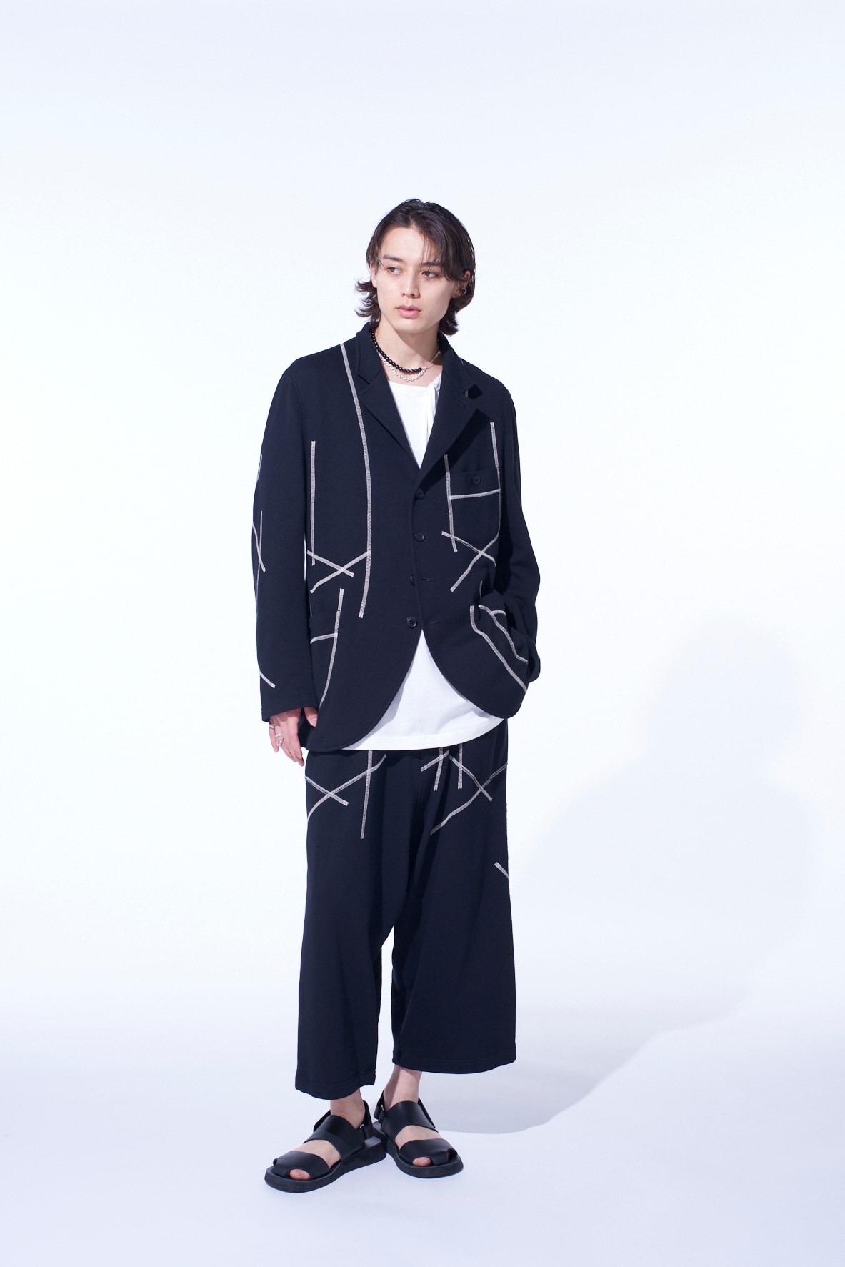 FRENCH TERRY RANDOM STITCH WIDE PANTS