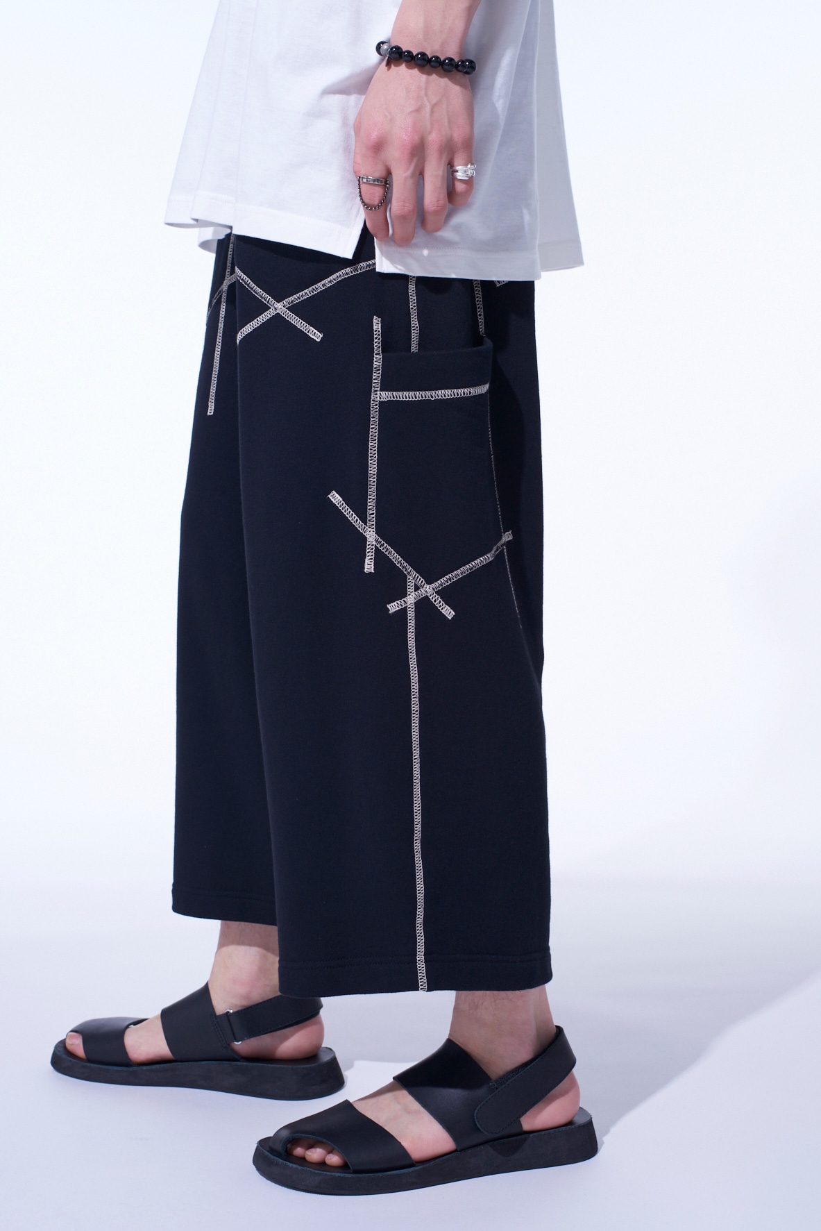 FRENCH TERRY RANDOM STITCH WIDE PANTS
