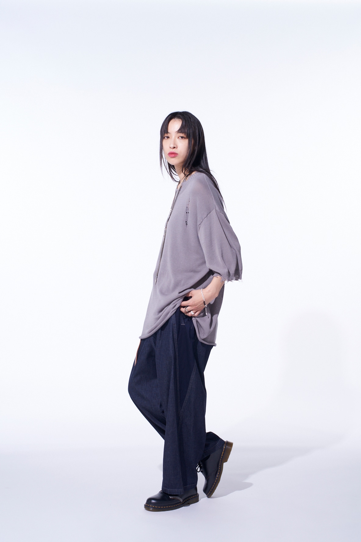 7oz TWO-TONE DENIM 5POCKET WIDE PANTS
