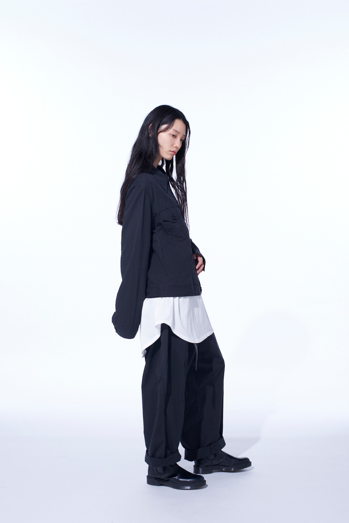BRUSHED WASHER FINISH BROAD 5POCKET WIDE PANTS(S Black): S