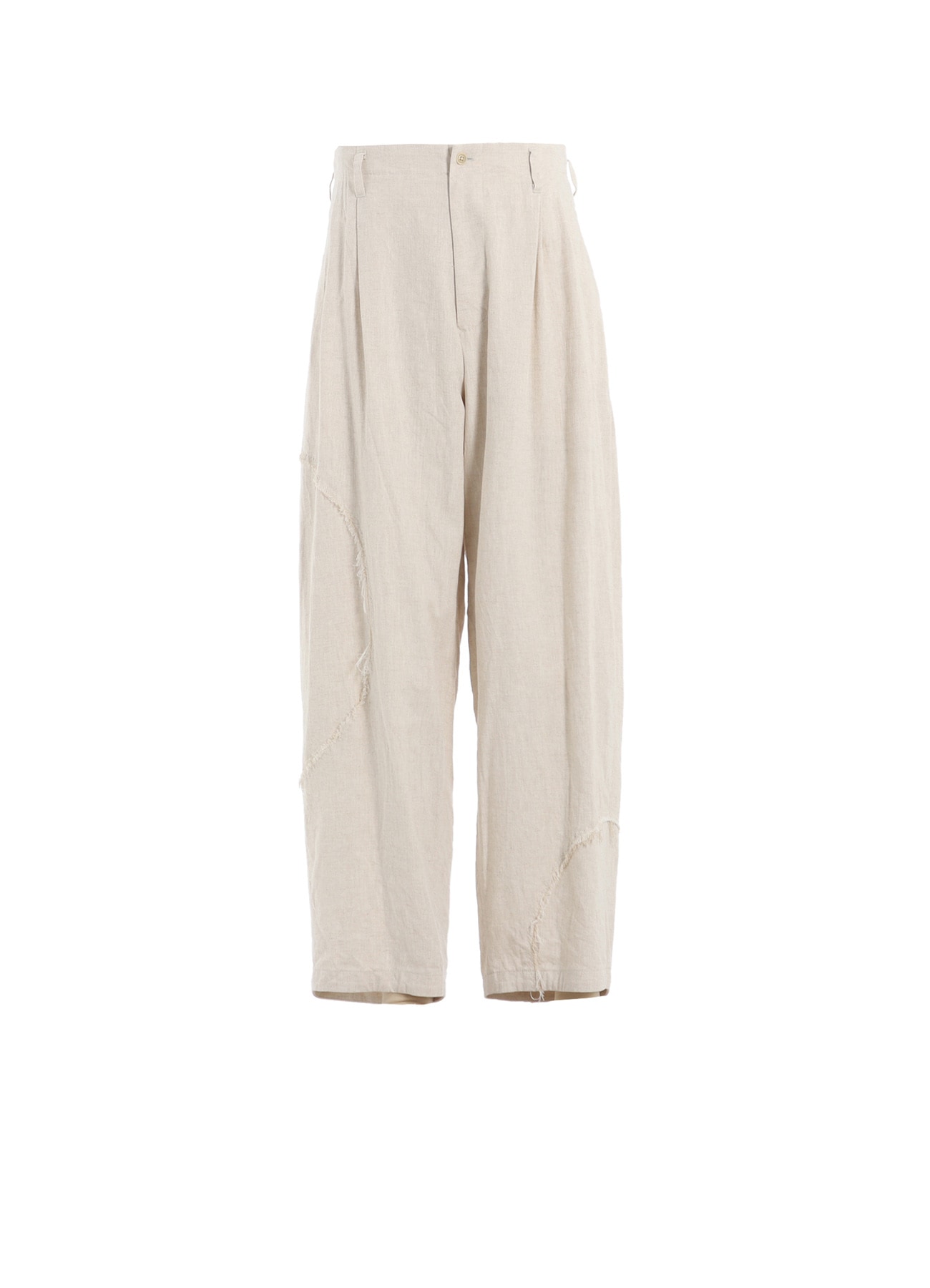 LINEN/COTTON HERRINGBONE ZIGZAG CUT-OUT PANTS