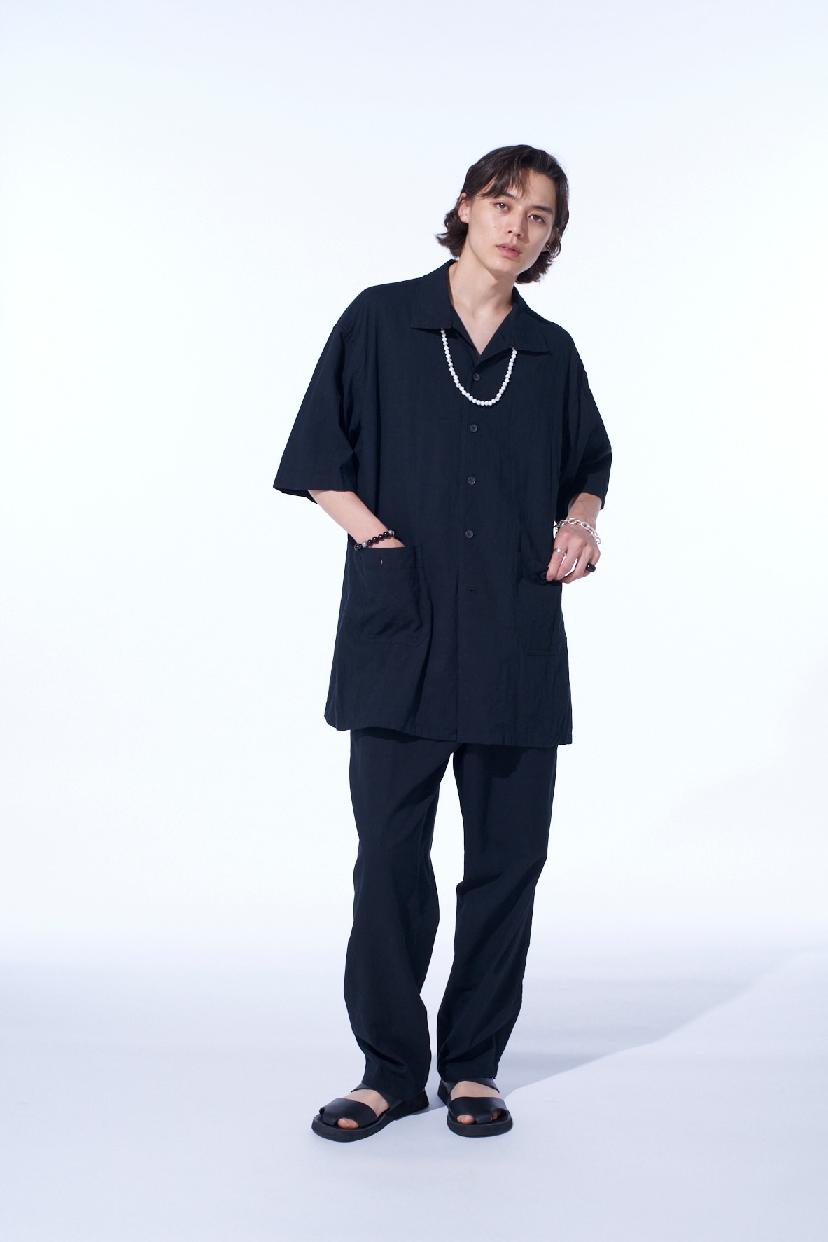 COTTON/LINEN POPLIN WAIST-STRING PANTS