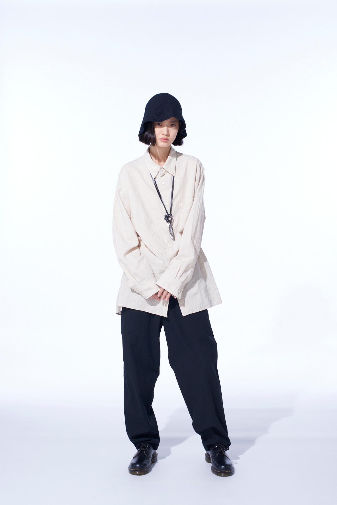 COTTON/LINEN POPLIN WAIST-STRING PANTS