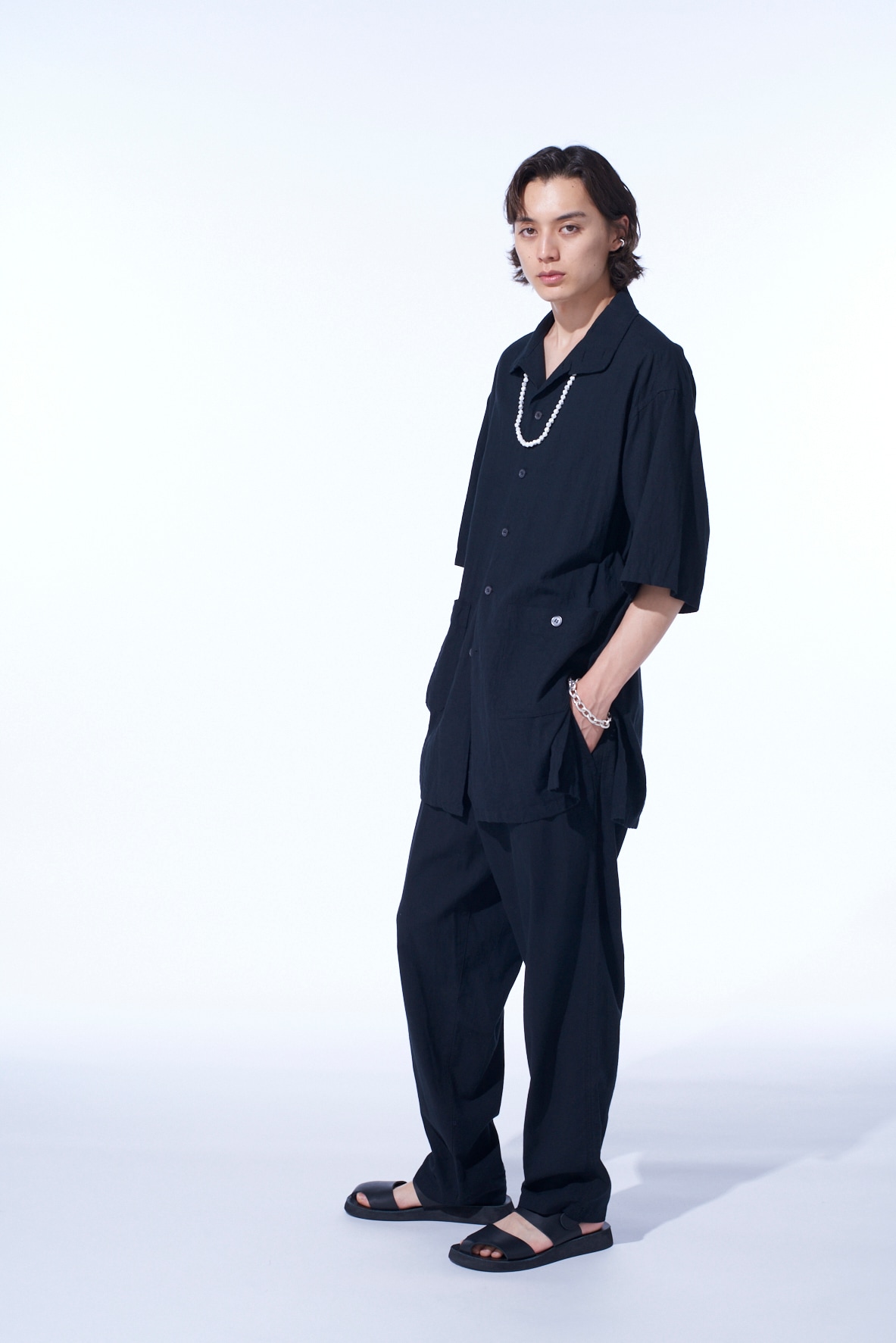 COTTON/LINEN POPLIN WAIST-STRING PANTS