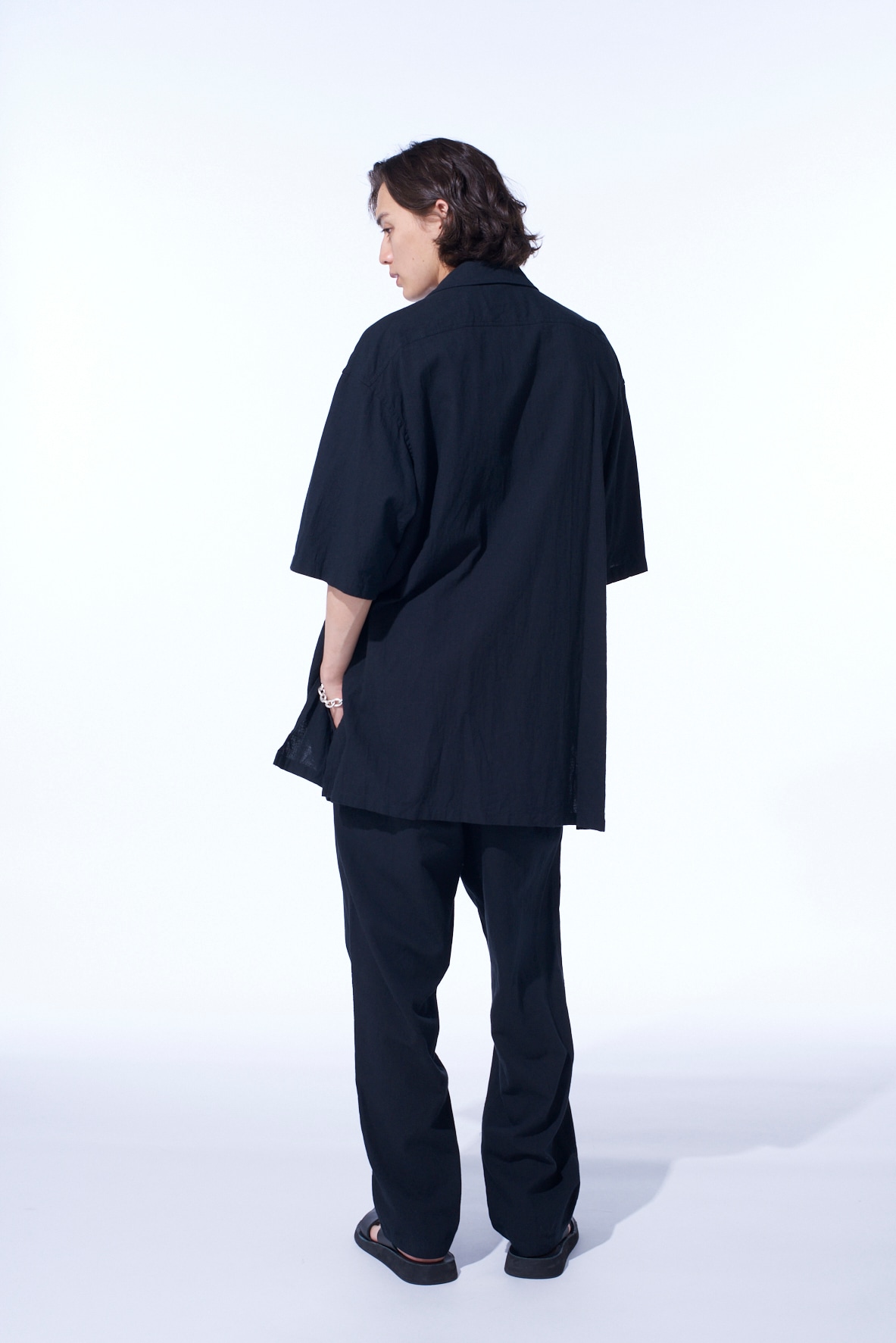 COTTON/LINEN POPLIN WAIST-STRING PANTS