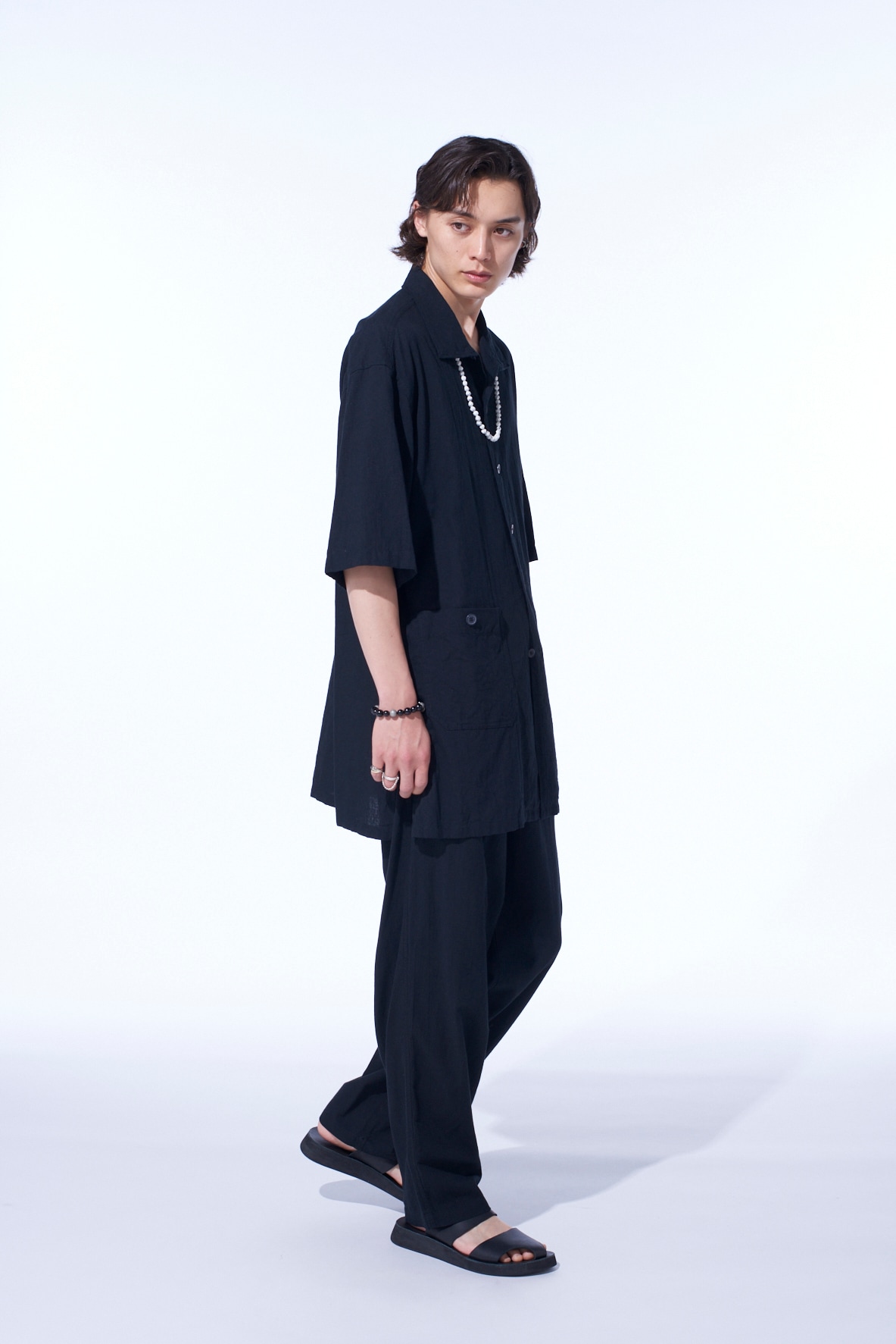 COTTON/LINEN POPLIN WAIST-STRING PANTS