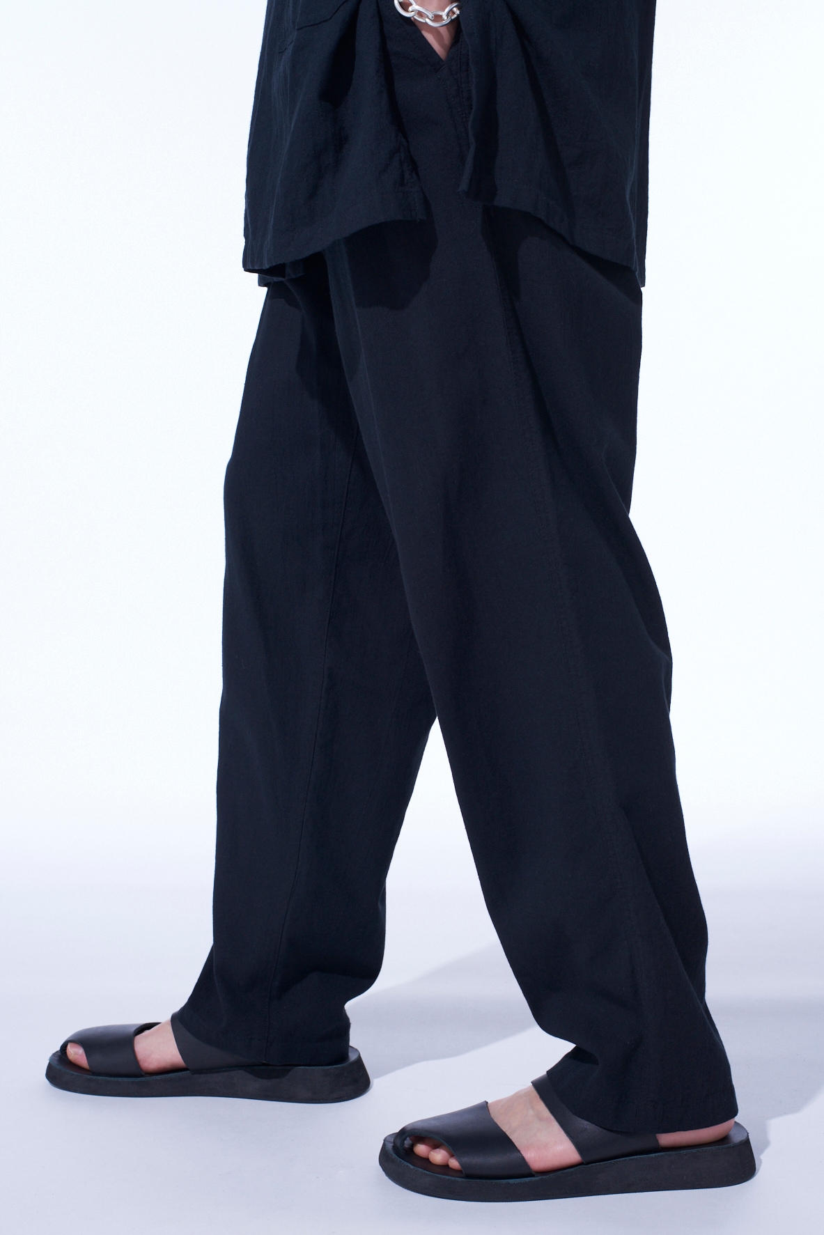 COTTON/LINEN POPLIN WAIST-STRING PANTS