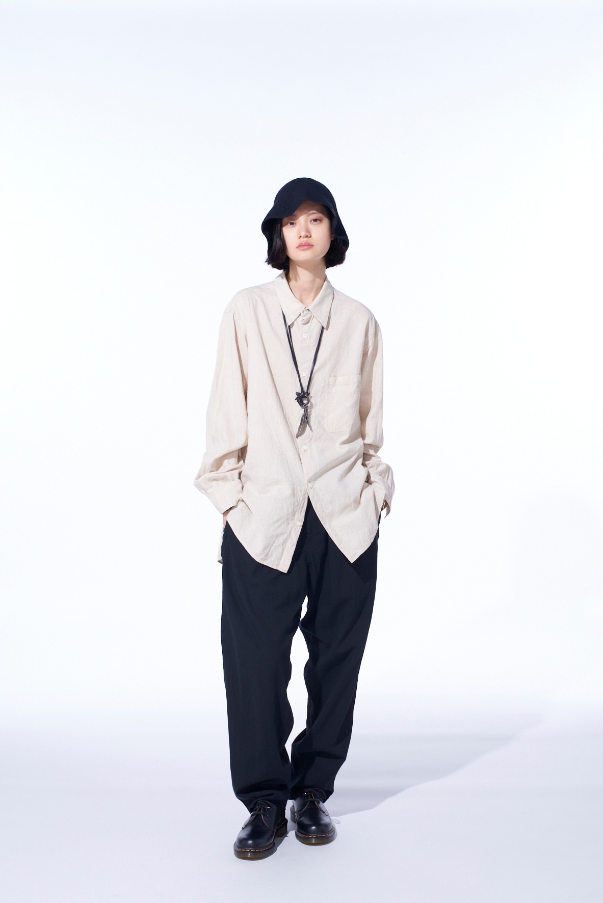 COTTON/LINEN POPLIN WAIST-STRING PANTS