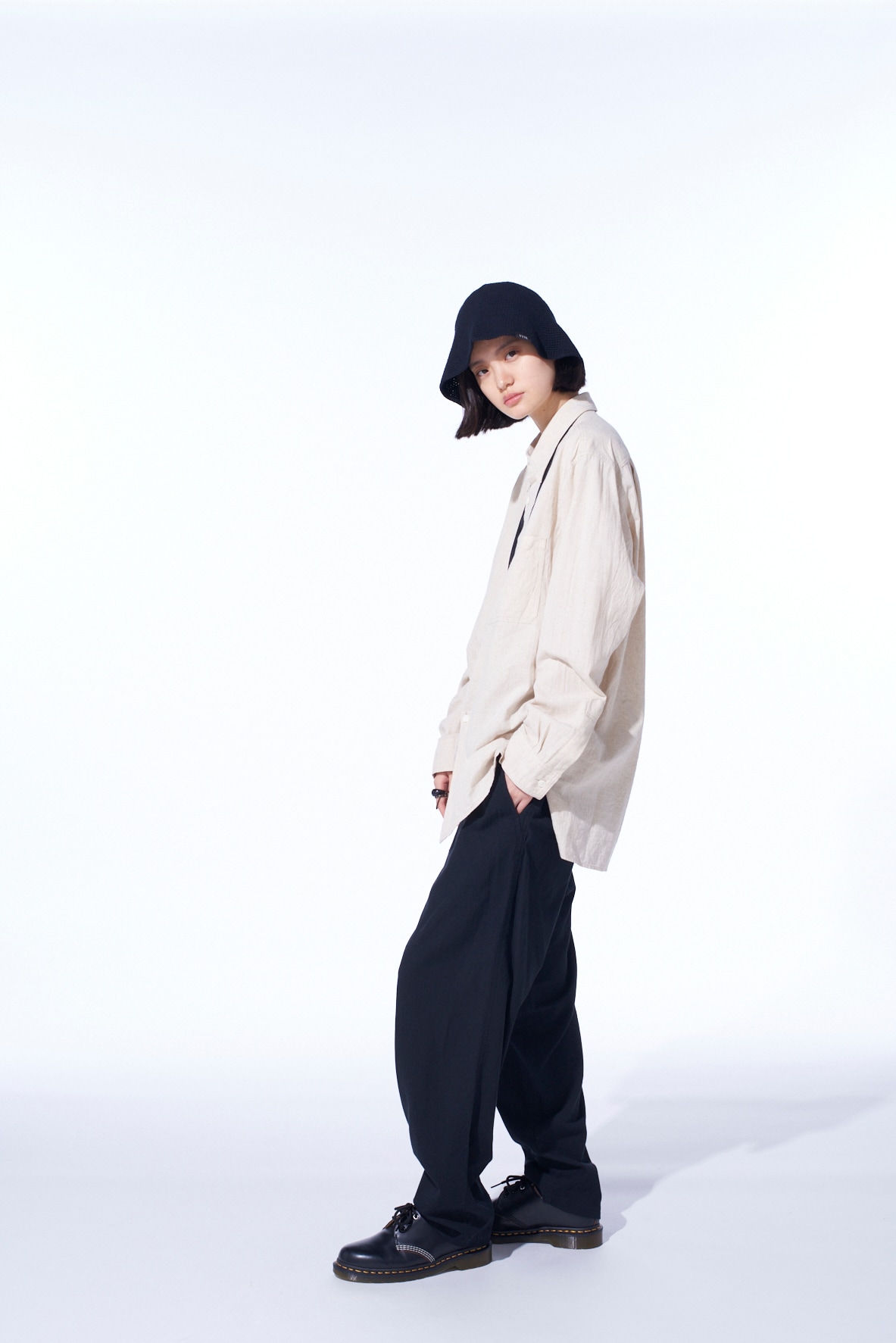 COTTON/LINEN POPLIN WAIST-STRING PANTS