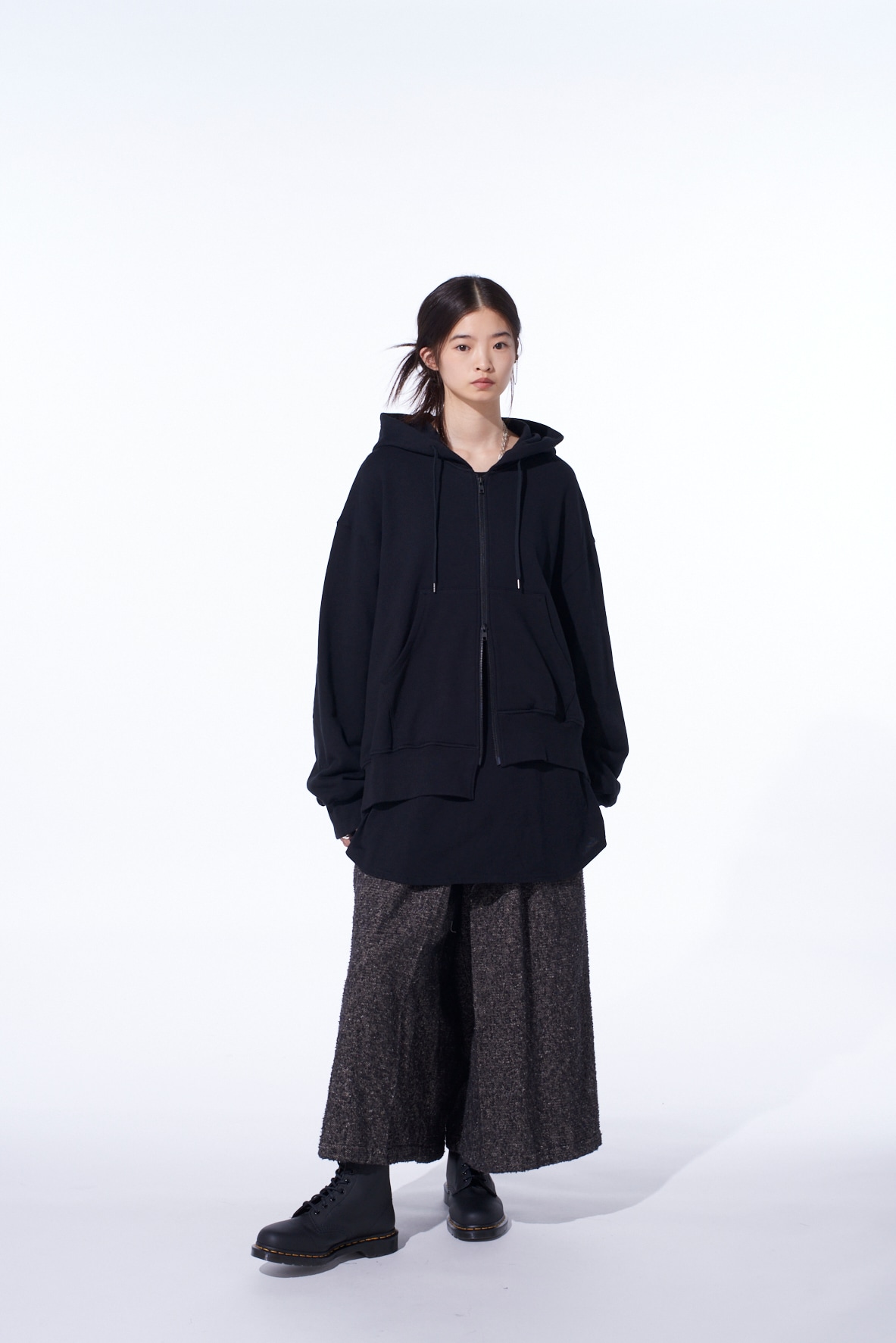 FRENCH TERRY ASYMMETRICAL ZIP-UP HOODIE