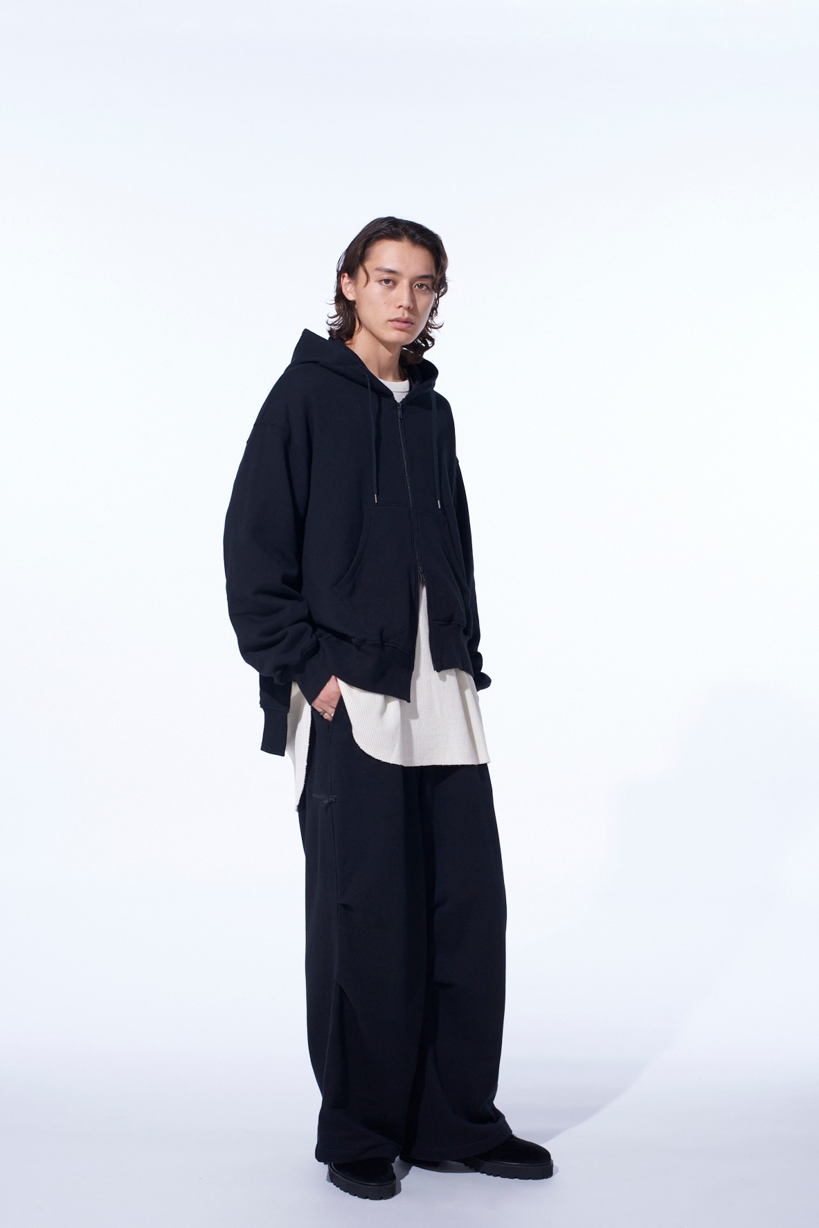 FRENCH TERRY ASYMMETRICAL ZIP-UP HOODIE