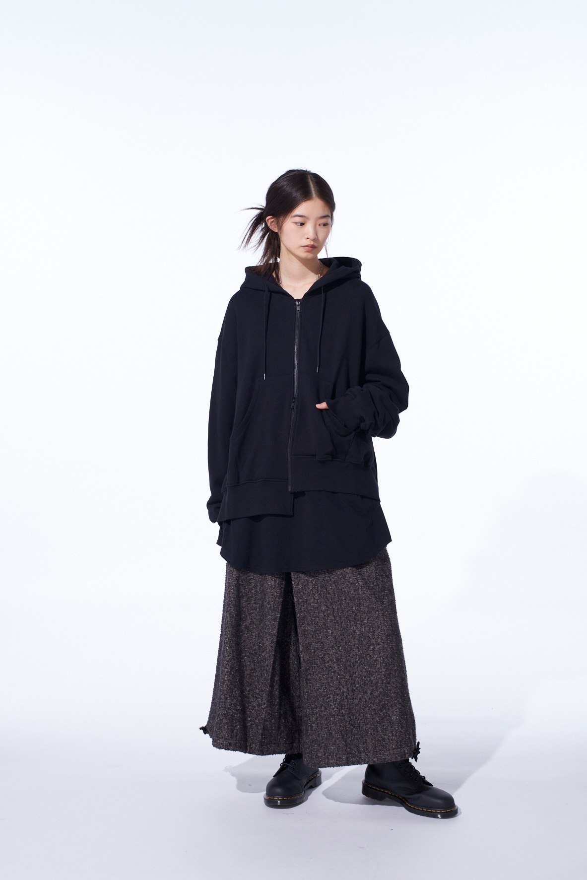 FRENCH TERRY ASYMMETRICAL ZIP-UP HOODIE
