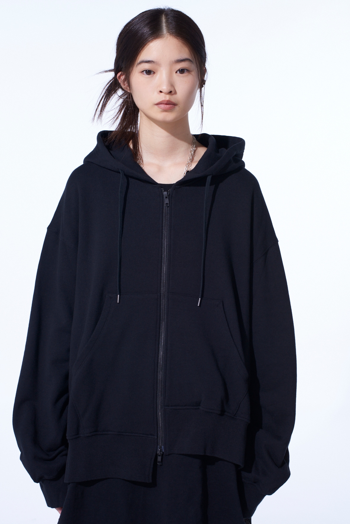 FRENCH TERRY ASYMMETRICAL ZIP-UP HOODIE