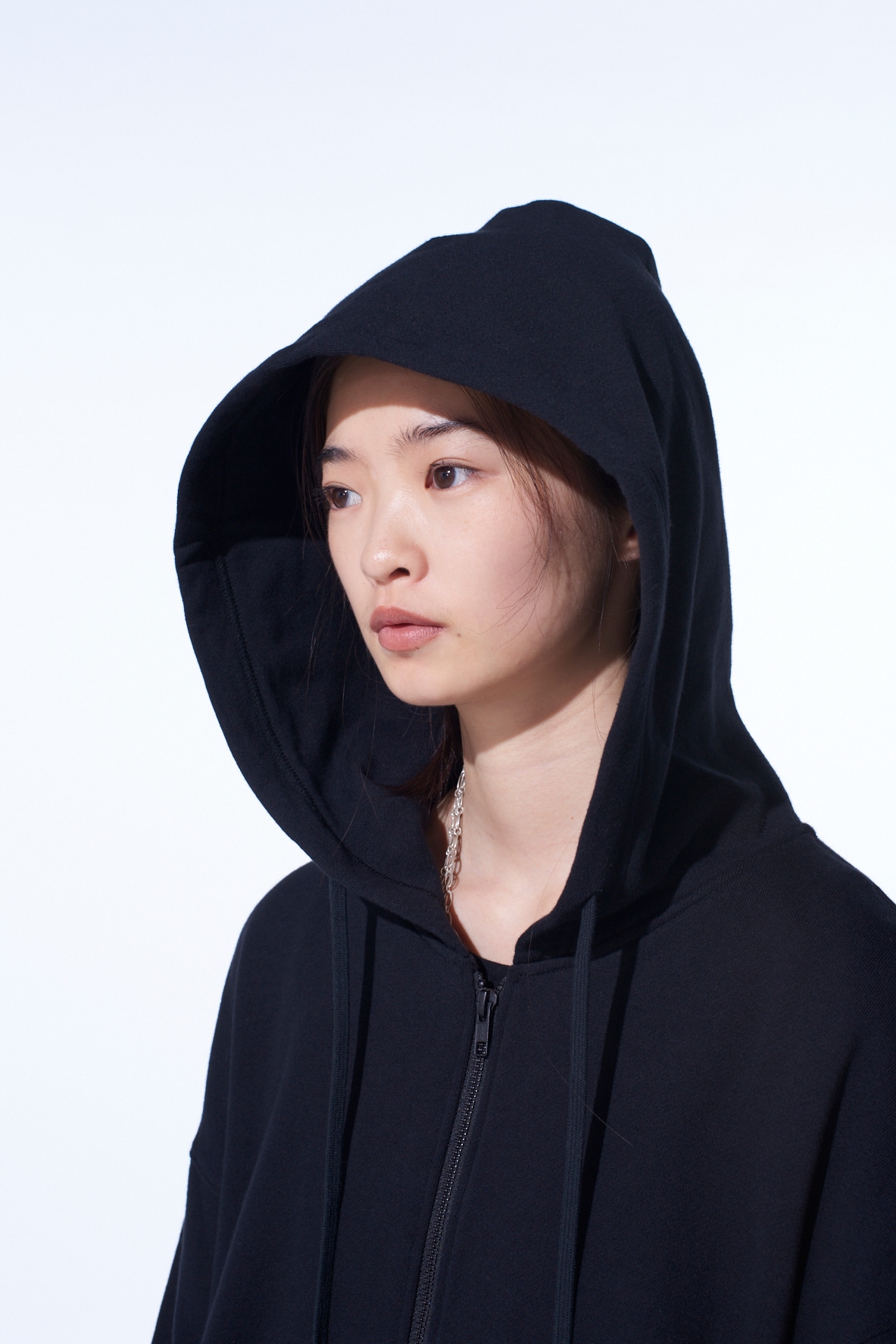 FRENCH TERRY ASYMMETRICAL ZIP-UP HOODIE