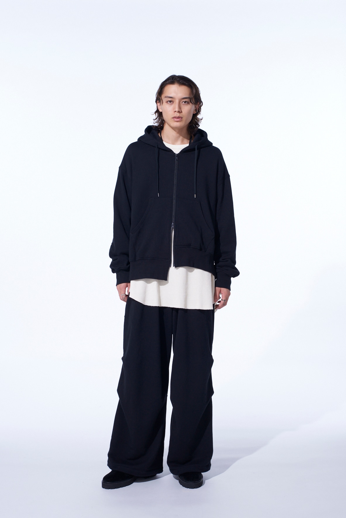 FRENCH TERRY ASYMMETRICAL ZIP-UP HOODIE