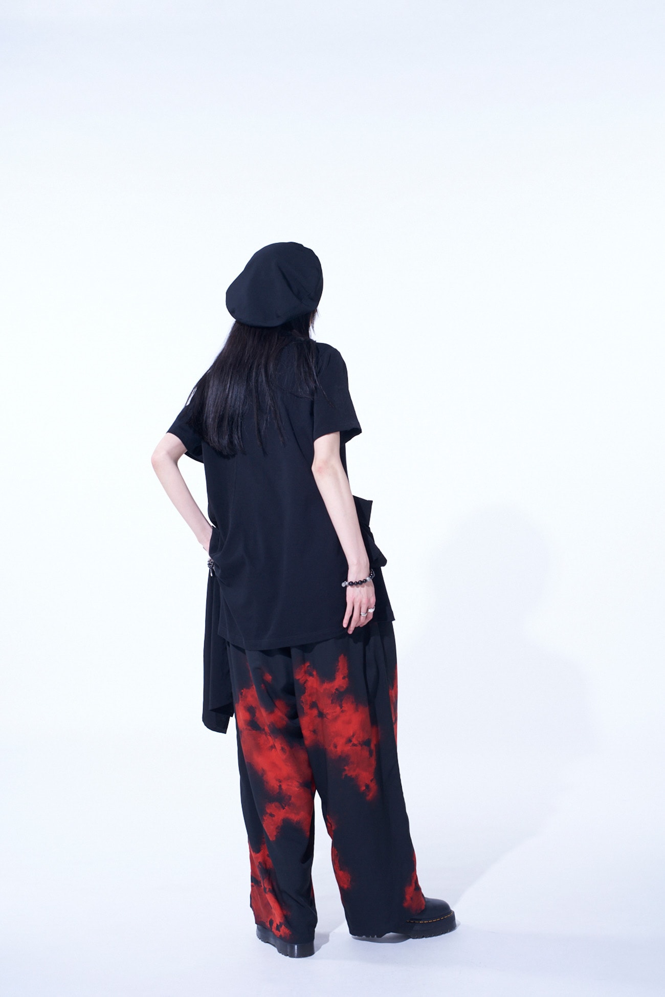 SOFT JERSEY+CREPE de CHINE POCKET SIDE SLIT KNOT T-SHIRT