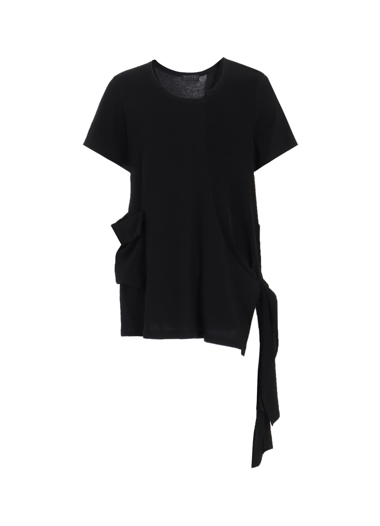 SOFT JERSEY+CREPE de CHINE POCKET SIDE SLIT KNOT T-SHIRT