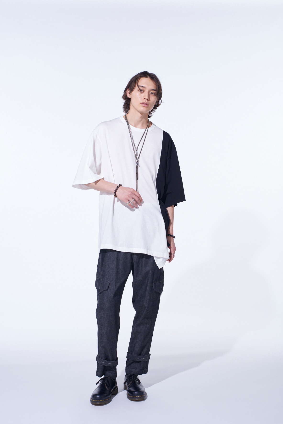 COTTON JERSEY FABRIC SWITCH H/S DRAPED T-SHIRT