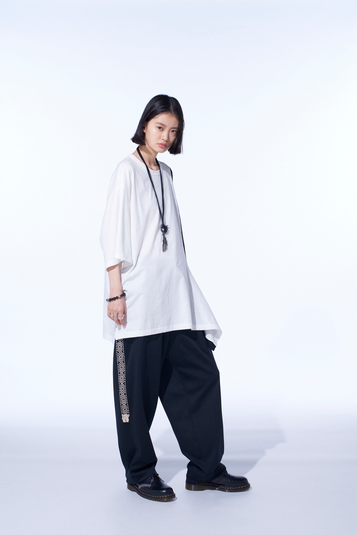 COTTON JERSEY FABRIC SWITCH H/S DRAPED T-SHIRT