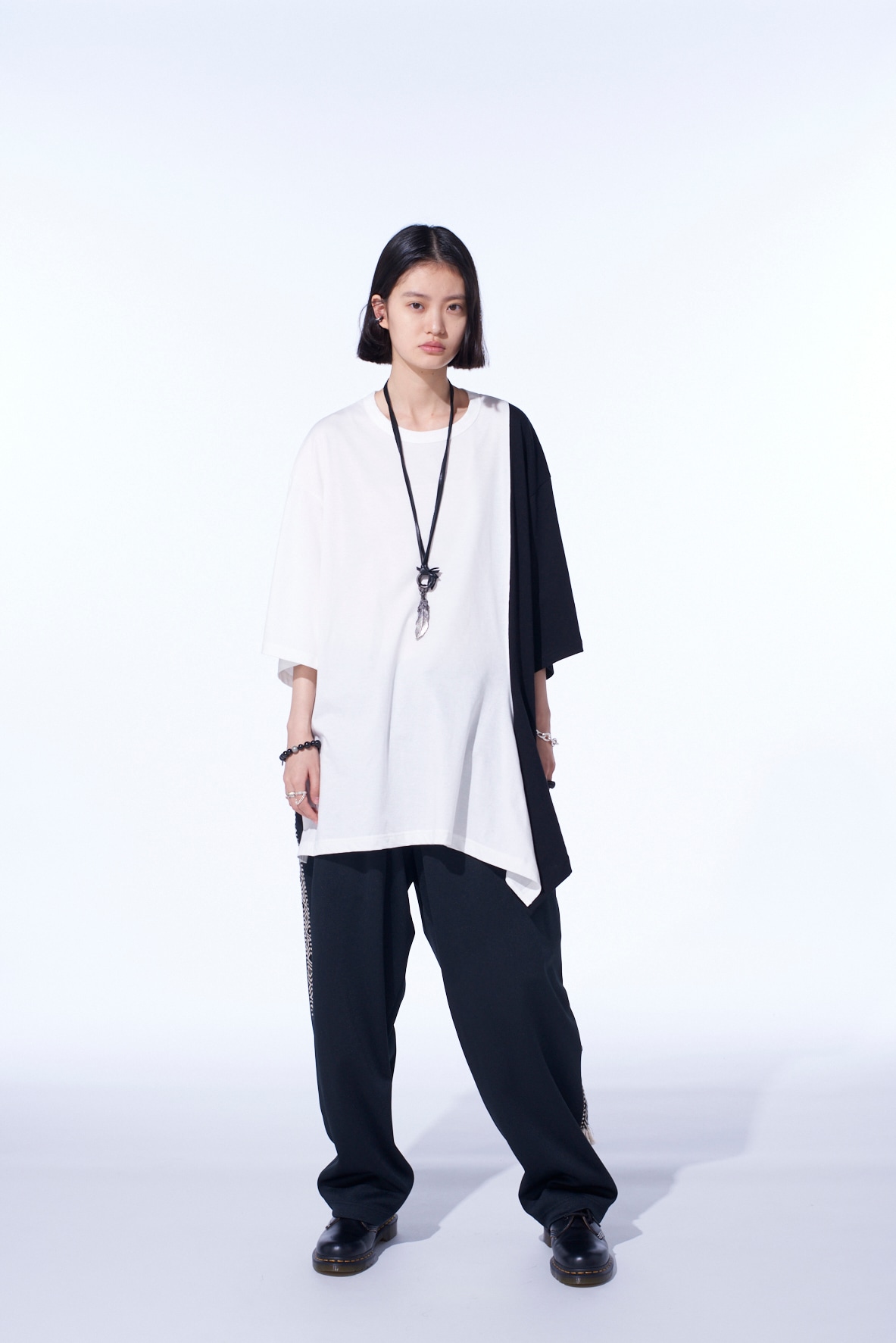 COTTON JERSEY FABRIC SWITCH H/S DRAPED T-SHIRT