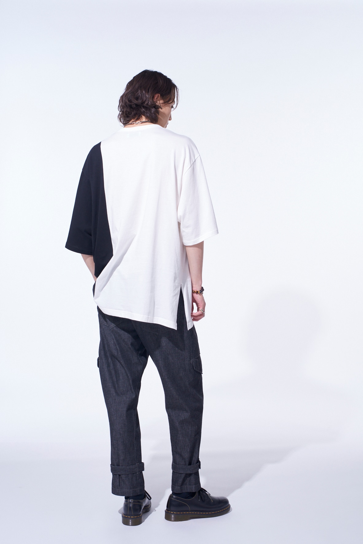 COTTON JERSEY FABRIC SWITCH H/S DRAPED T-SHIRT