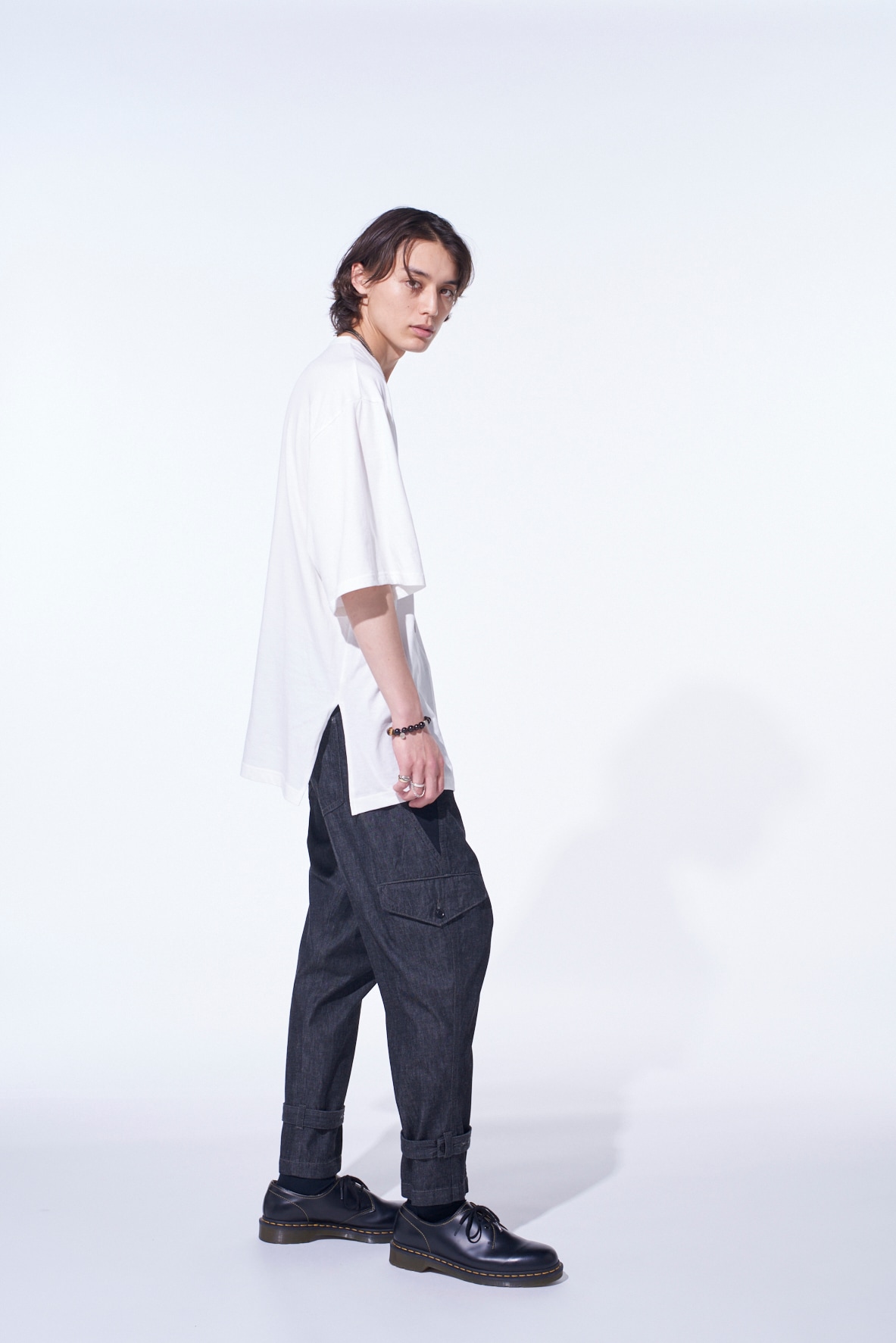 COTTON JERSEY FABRIC SWITCH H/S DRAPED T-SHIRT