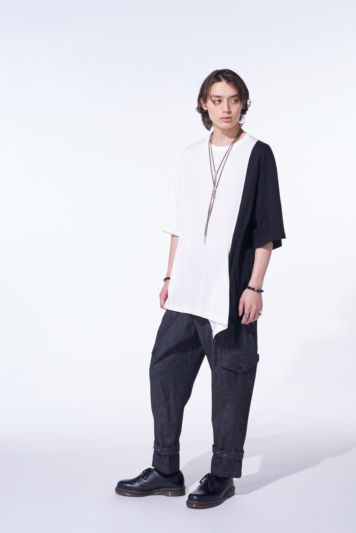 COTTON JERSEY FABRIC SWITCH H/S DRAPED T-SHIRT