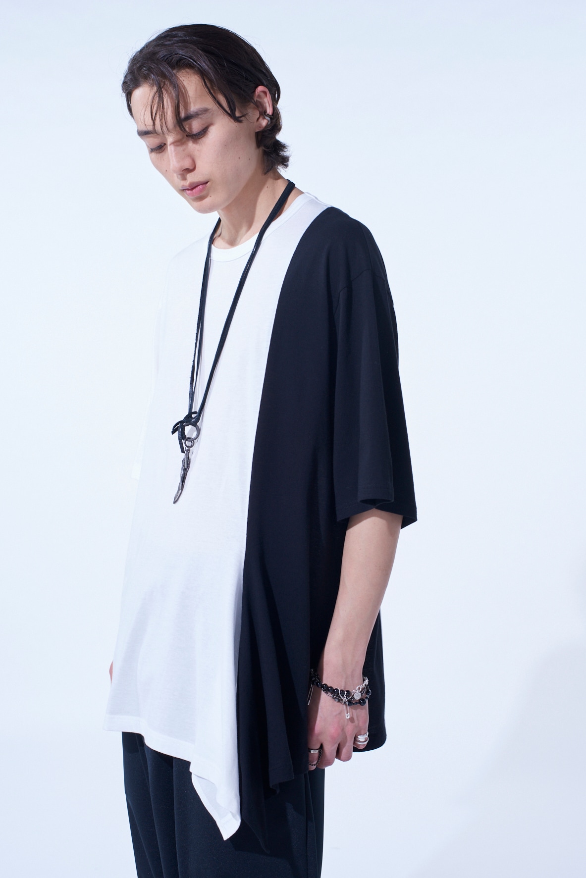 COTTON JERSEY FABRIC SWITCH H/S DRAPED T-SHIRT