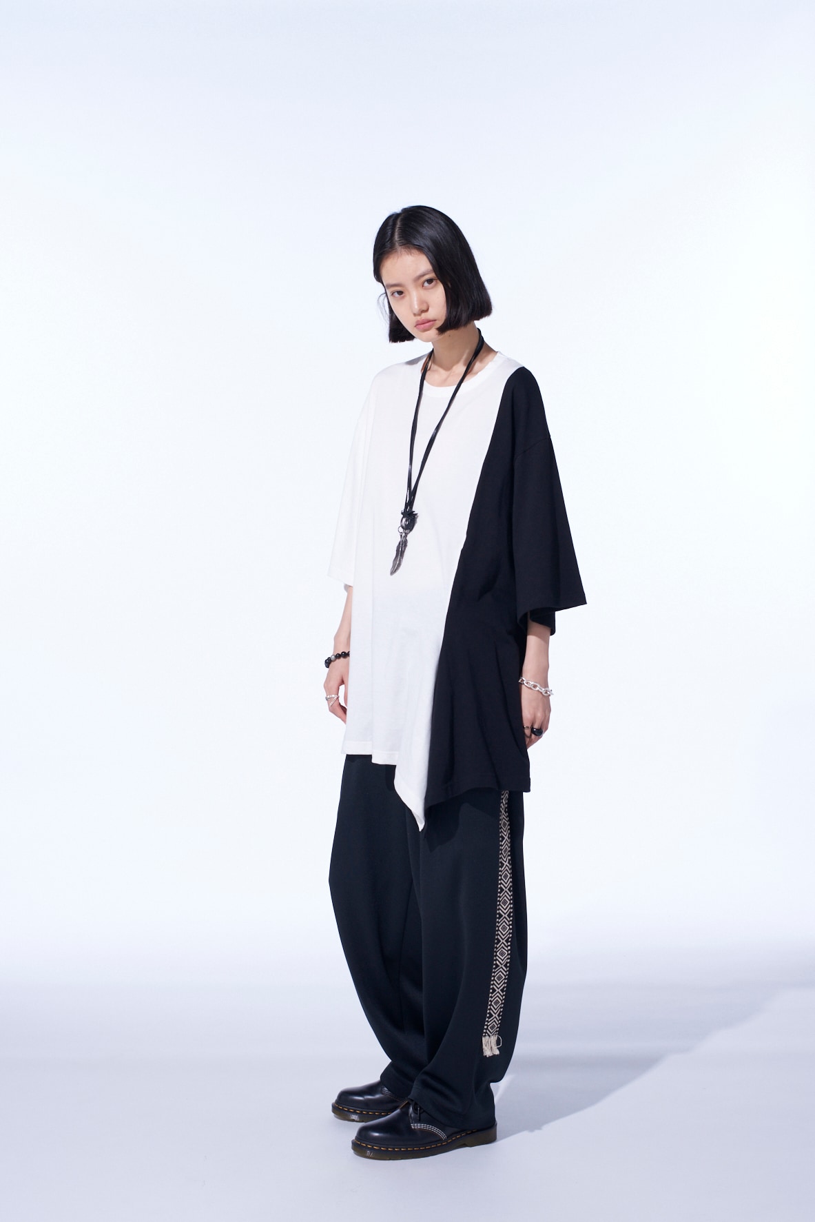 COTTON JERSEY FABRIC SWITCH H/S DRAPED T-SHIRT