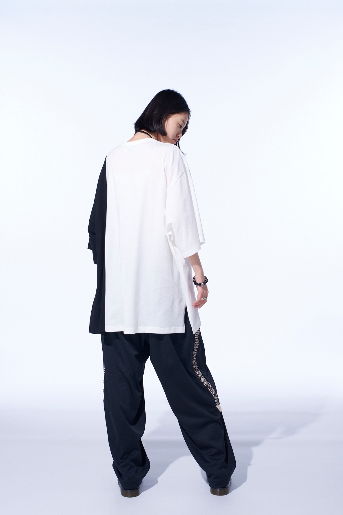 COTTON JERSEY FABRIC SWITCH H/S DRAPED T-SHIRT