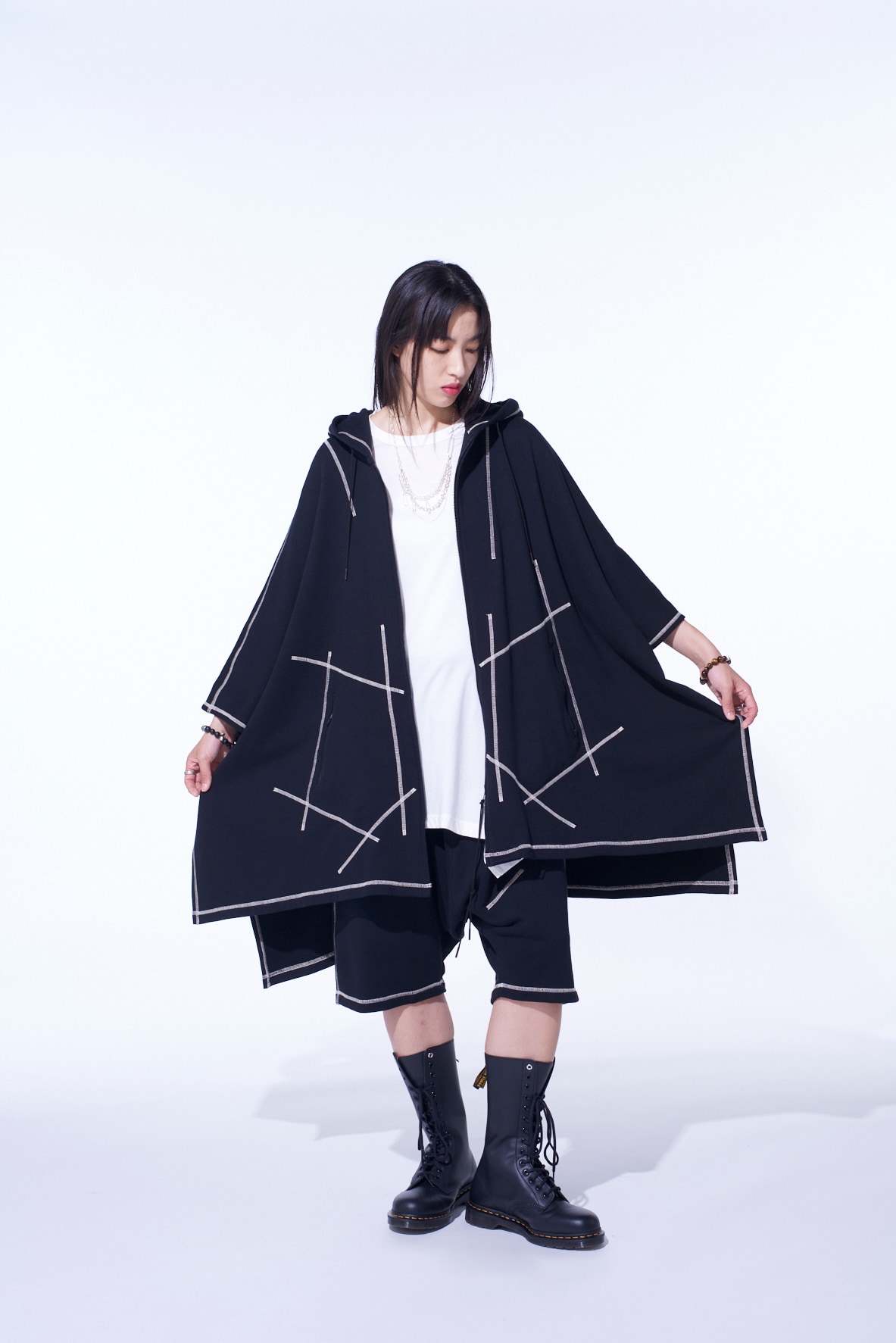 FRENCH TERRY RANDOM STITCH PONCHO
