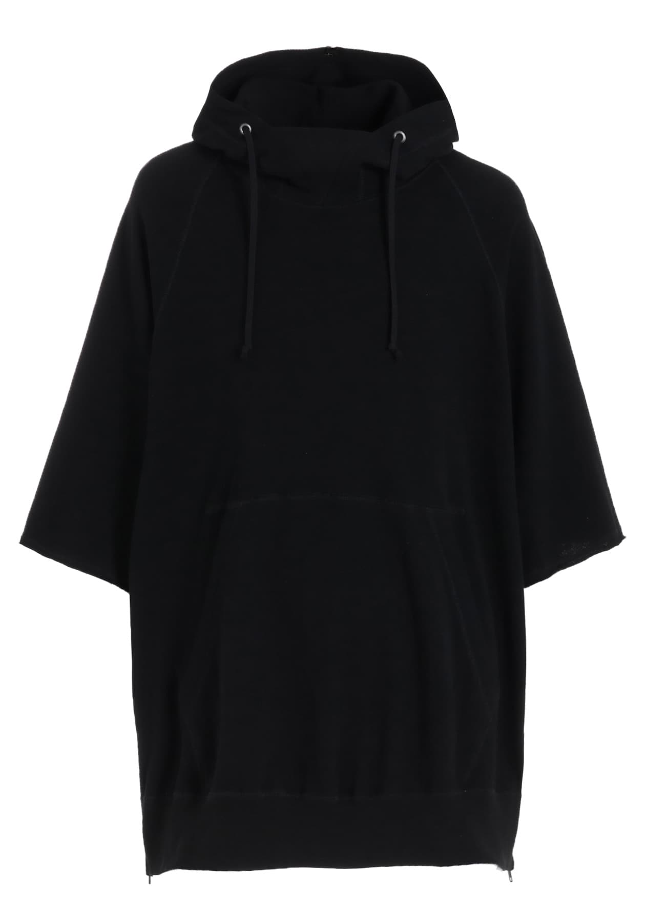 COTTON GAUZE SHORT-SLEEVED BIG HOODIE WITH SIDE ZIPPERS