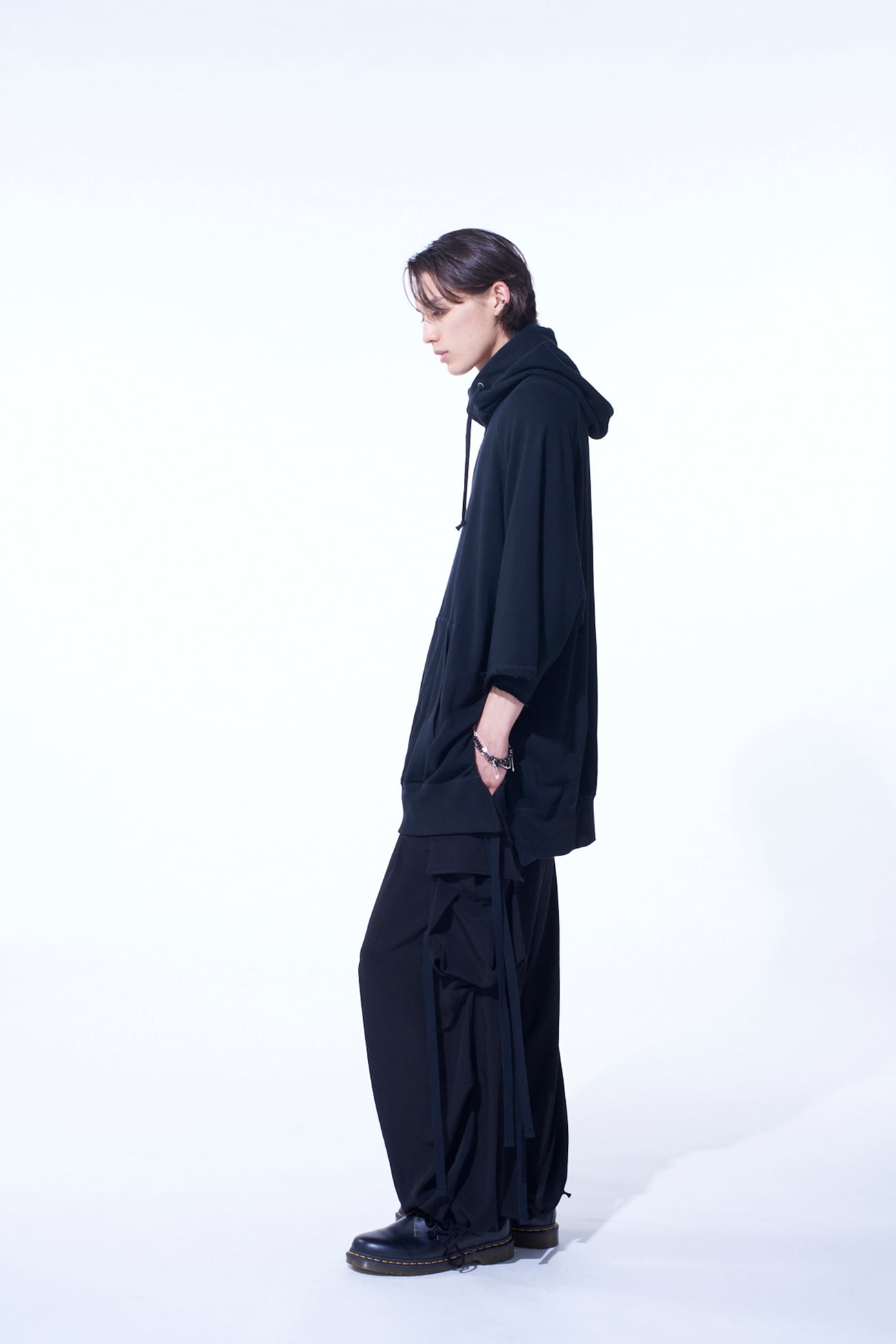 COTTON GAUZE SHORT-SLEEVED BIG HOODIE WITH SIDE ZIPPERS