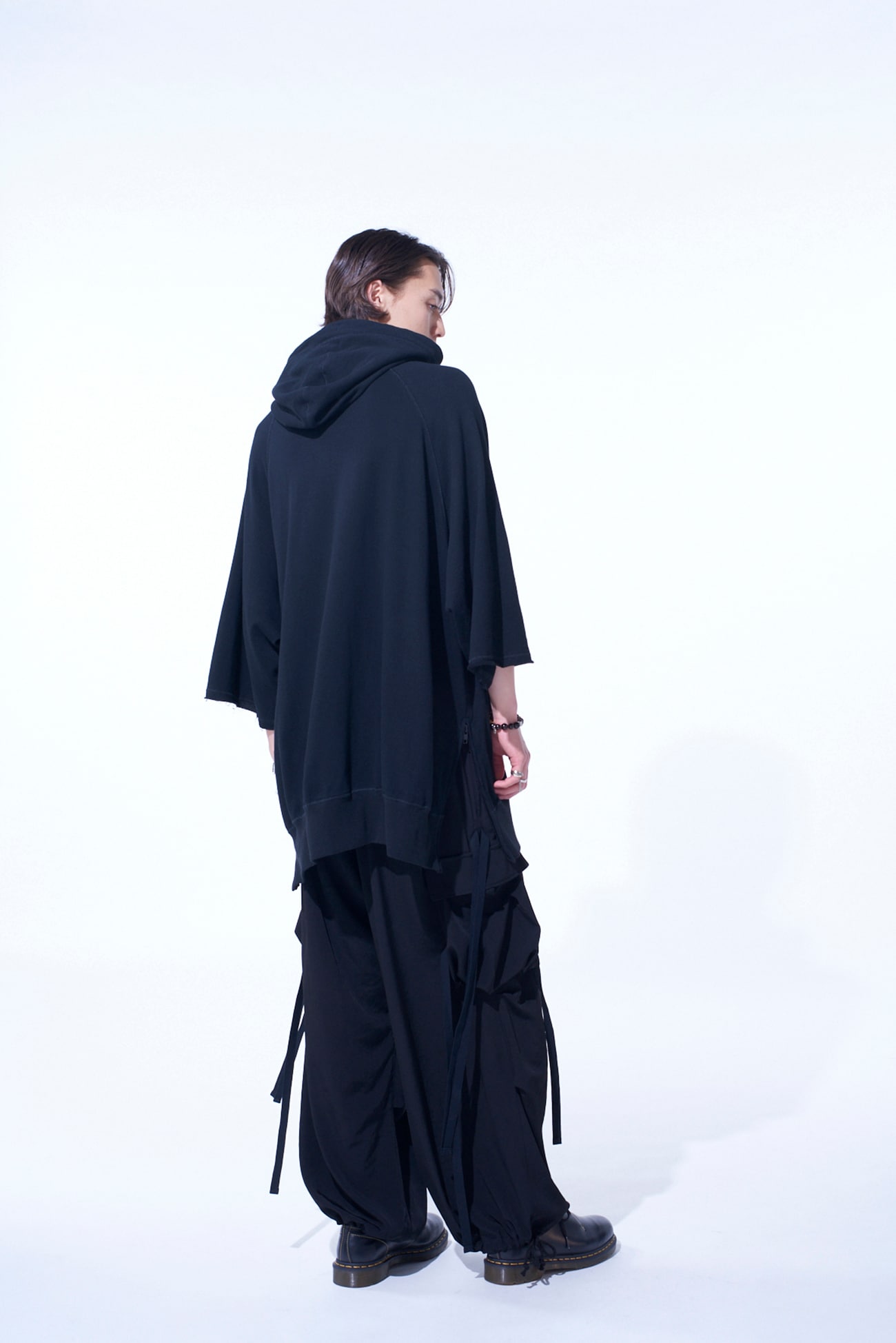 COTTON GAUZE SHORT-SLEEVED BIG HOODIE WITH SIDE ZIPPERS
