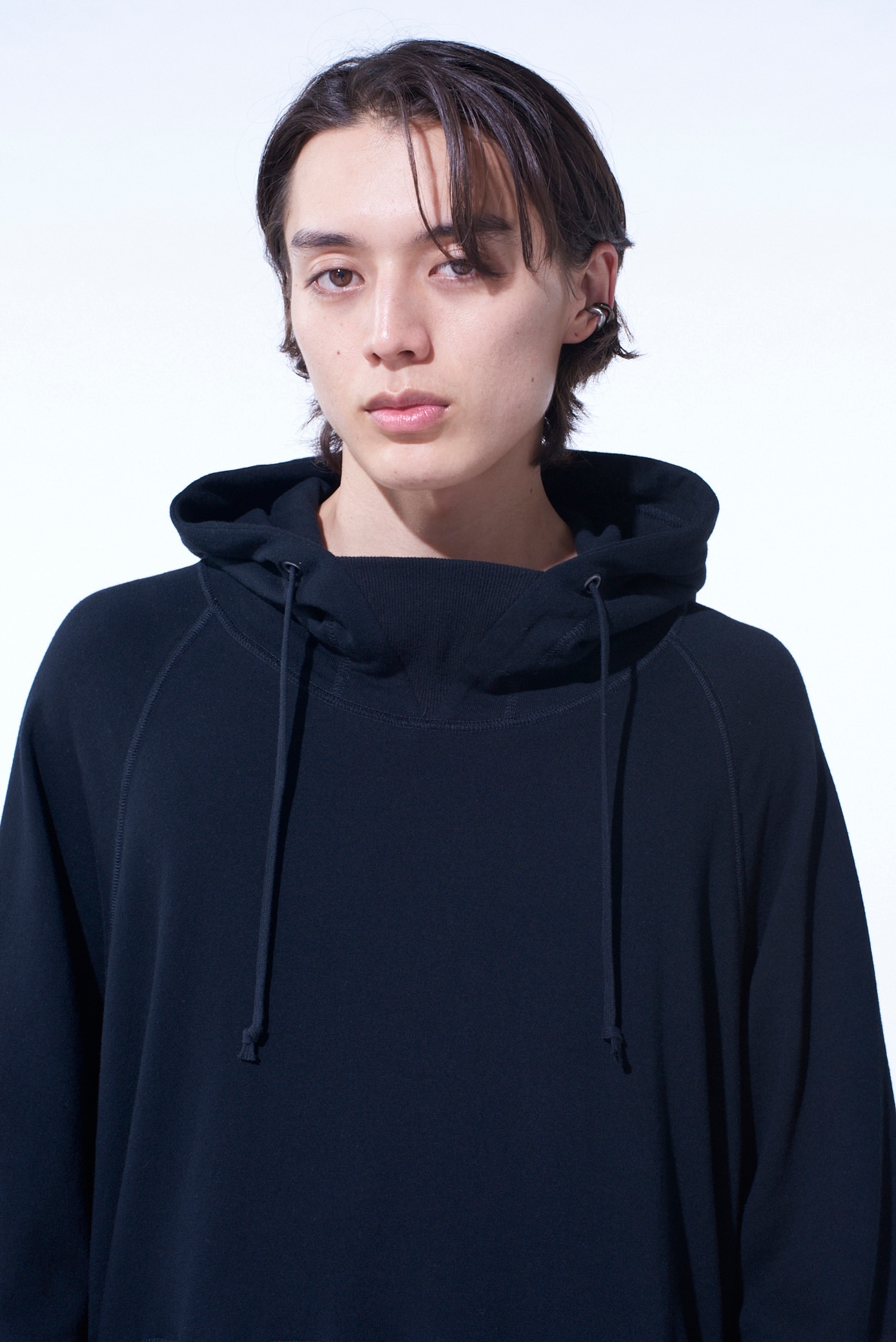 COTTON GAUZE SHORT-SLEEVED BIG HOODIE WITH SIDE ZIPPERS