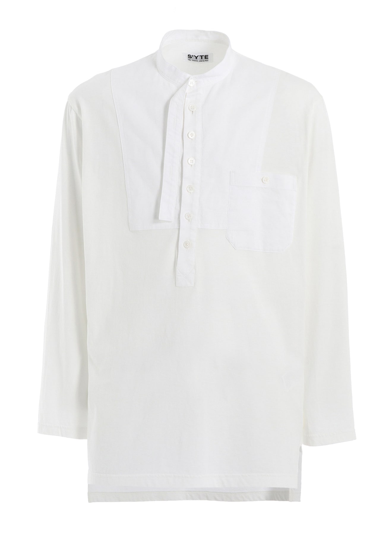 WOVEN AND JERSEY COMBINATIONS STAND COLLAR HENLEY NECK PULLOVER