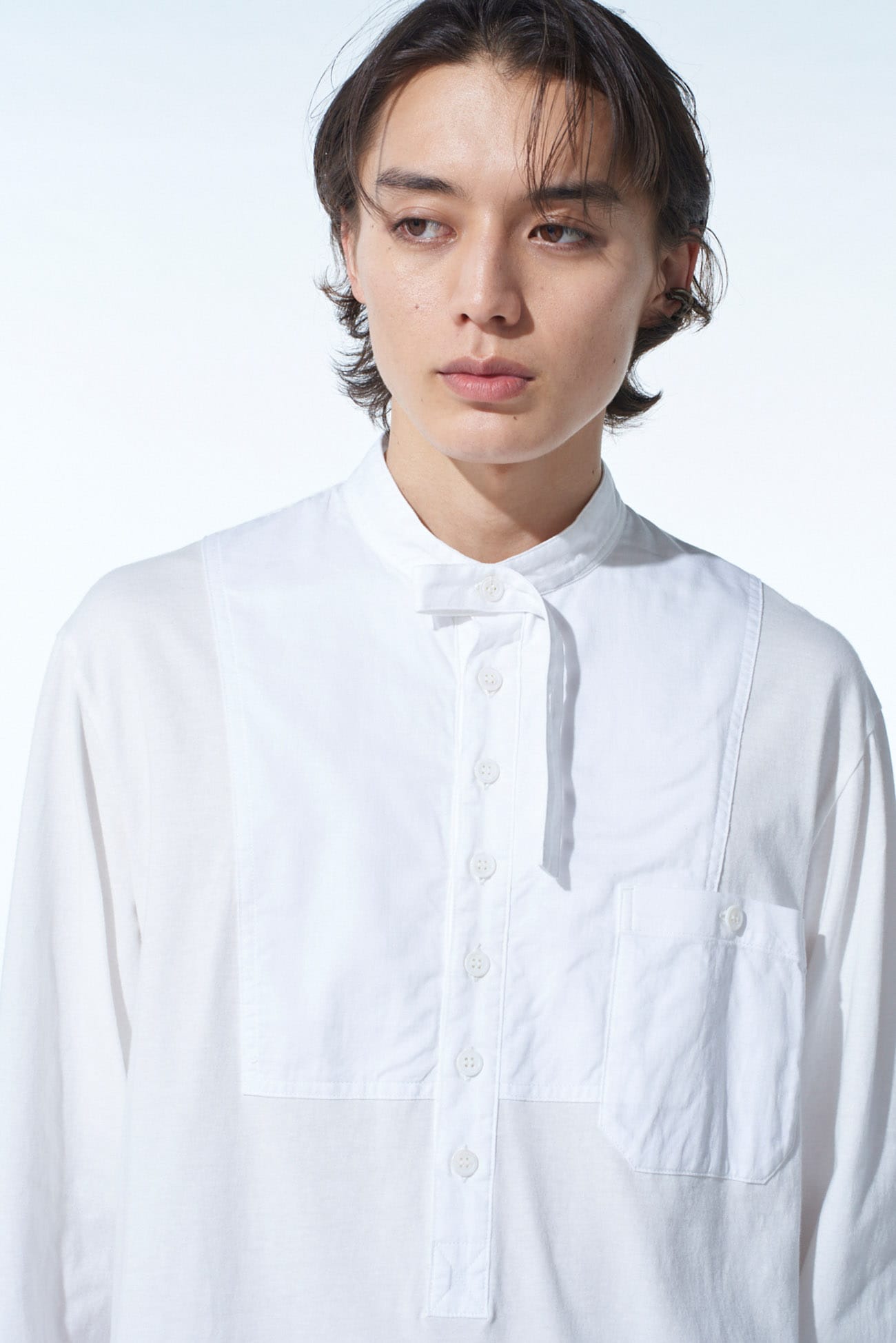 WOVEN AND JERSEY COMBINATIONS STAND COLLAR HENLEY NECK PULLOVER