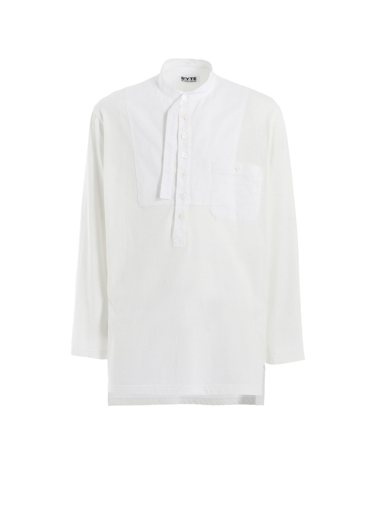 WOVEN AND JERSEY COMBINATIONS STAND COLLAR HENLEY NECK PULLOVER