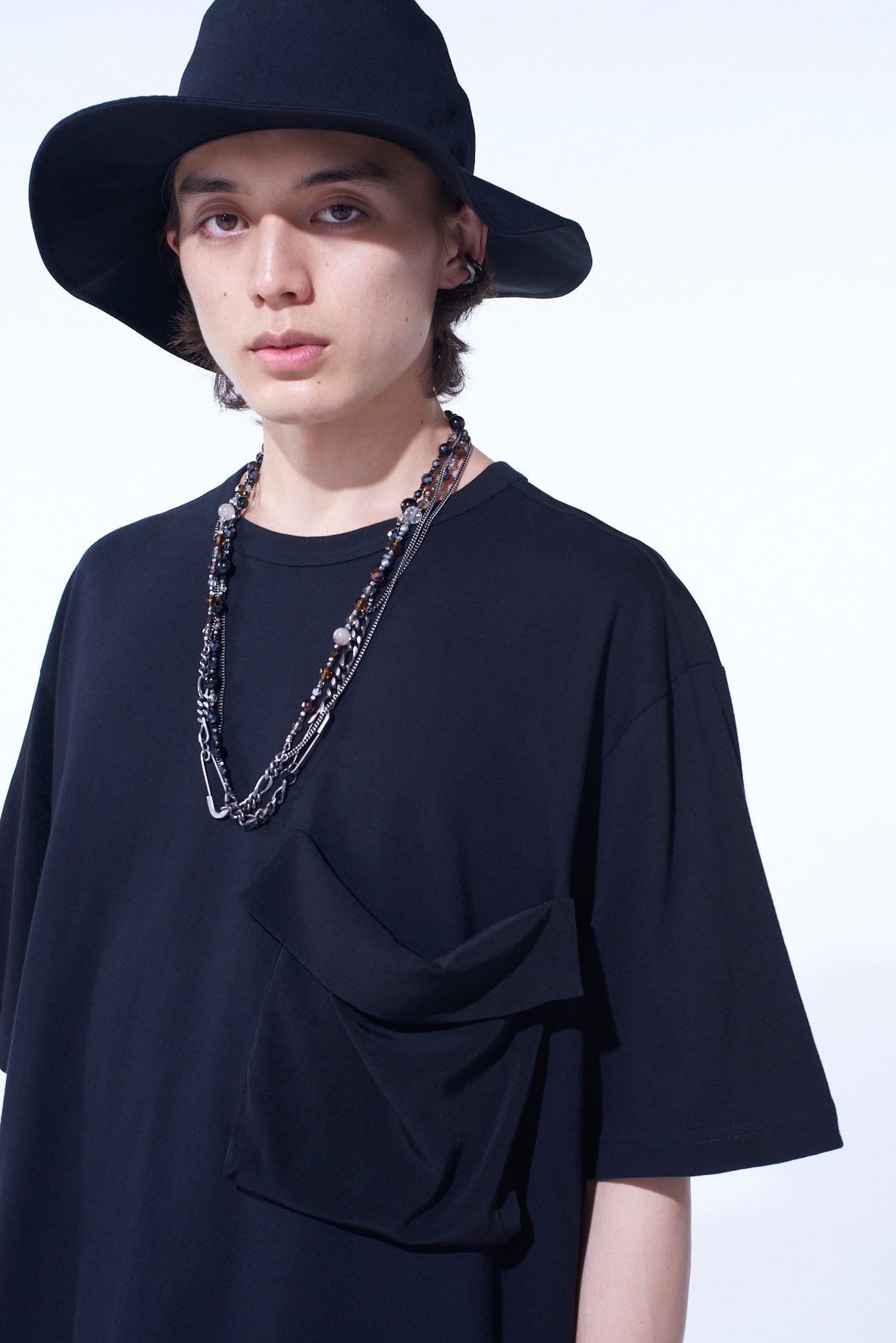 SOFT JERSEY+CREPE de CHINE POCKET T-SHIRT