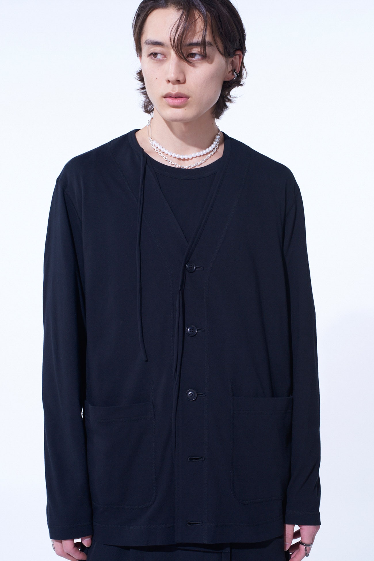 SOFT JERSEY FLAP BINDER V-NECK CARDIGAN