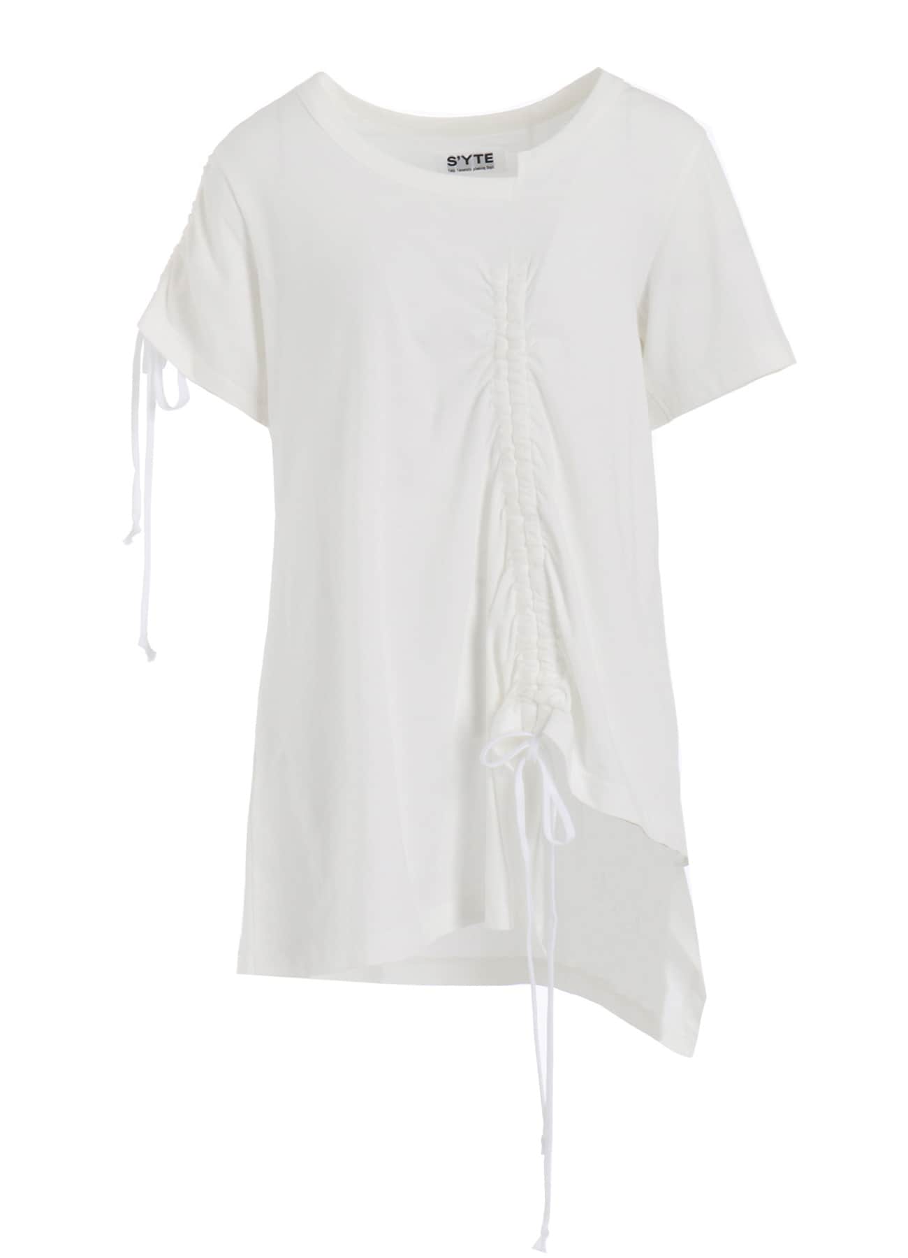 SOFT JERSEY ASYMMETRICAL T-SHIRT WITH GATHERED STRINGS