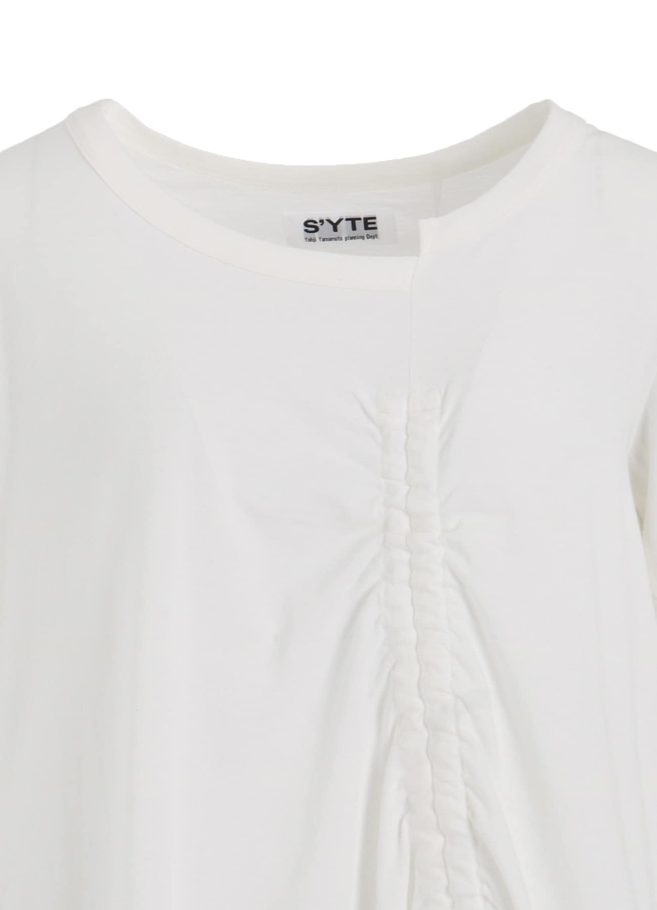 SOFT JERSEY ASYMMETRICAL T-SHIRT WITH GATHERED STRINGS