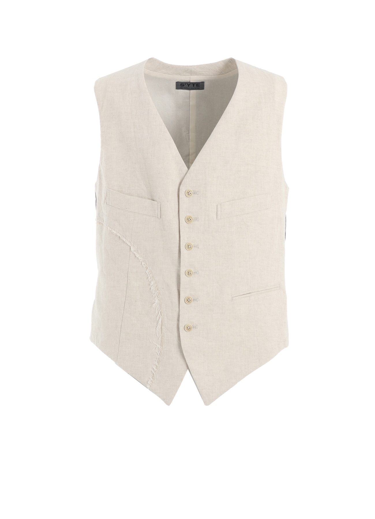LINEN/COTTON HERRINGBONE ZIGZAG CUT-OUT VEST