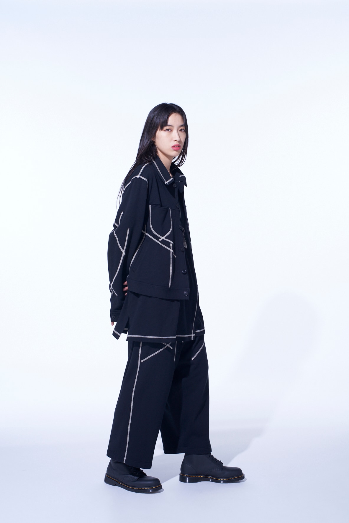 FRENCH TERRY RANDOM STITCH TRUCKER JACKET